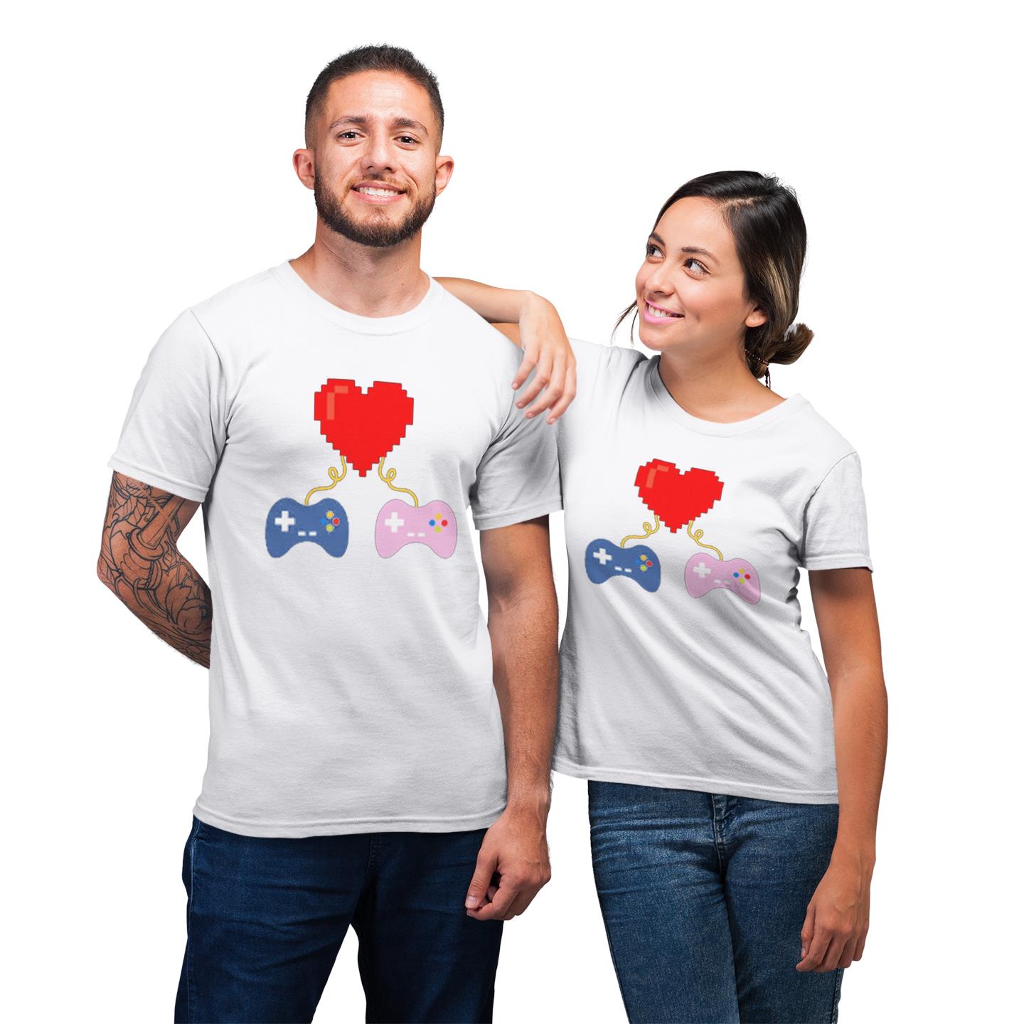 Gamer Connecting With Love Heart Shirt For Couples Lover Matching T-shirt