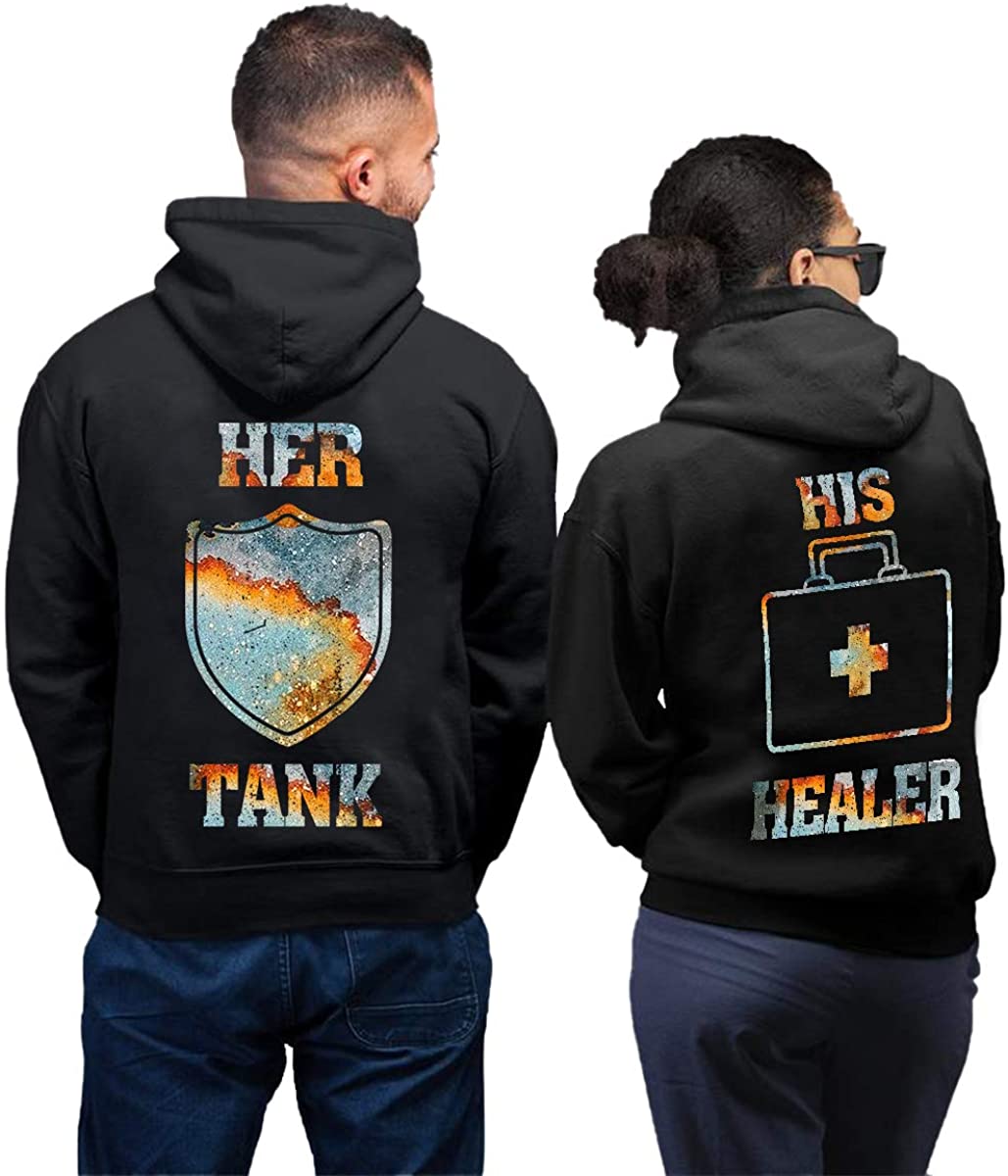 Gamer Funny Couple Her Tank His Healer Galaxy Hoodie Gifts For Couple Lover Matching