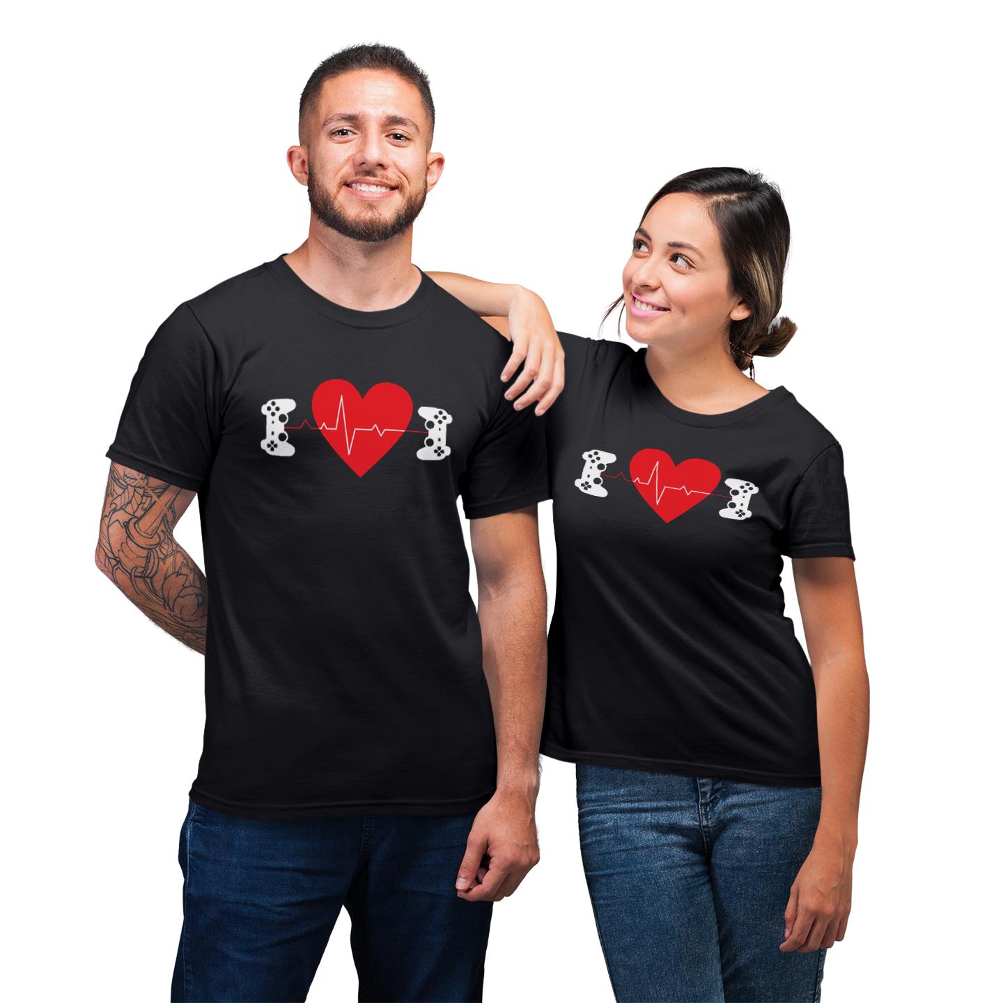 Gamer Lover Controller With Heart Shirt For Couples Matching T-shirt