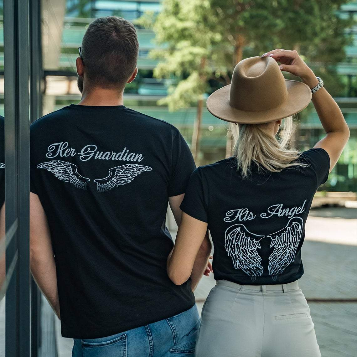Guardian Angle Wing Matching For Couple His And Hers Gift T- Shirt