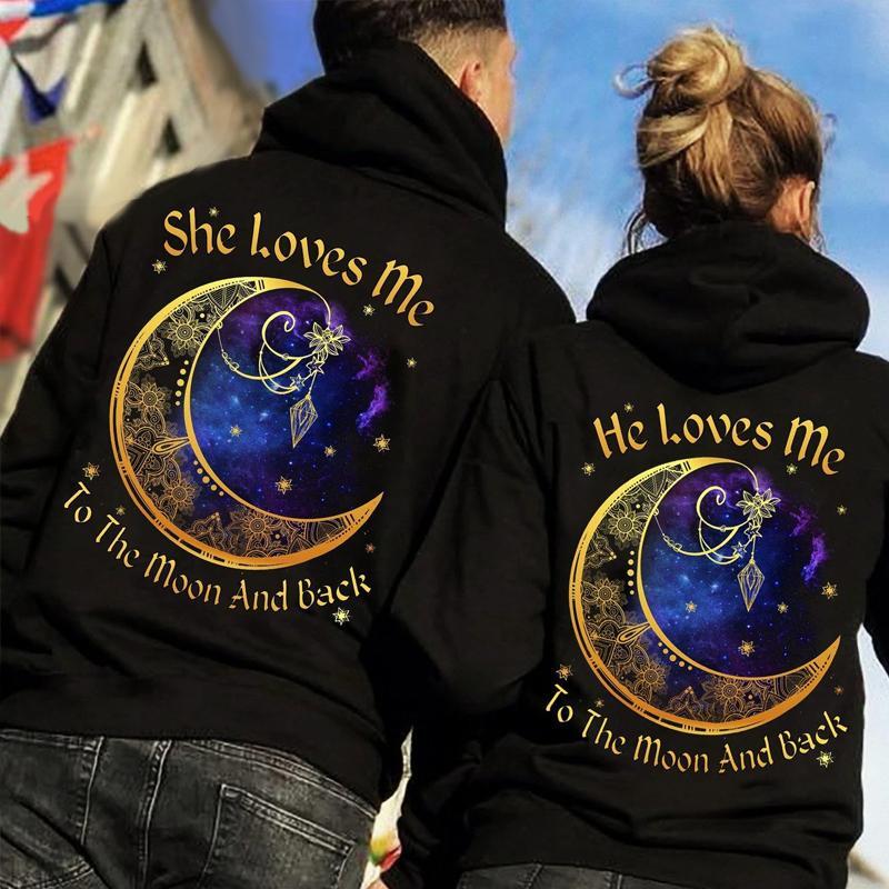 He And She Loves Me To The Moon And Back Hoodie For Matching Couple