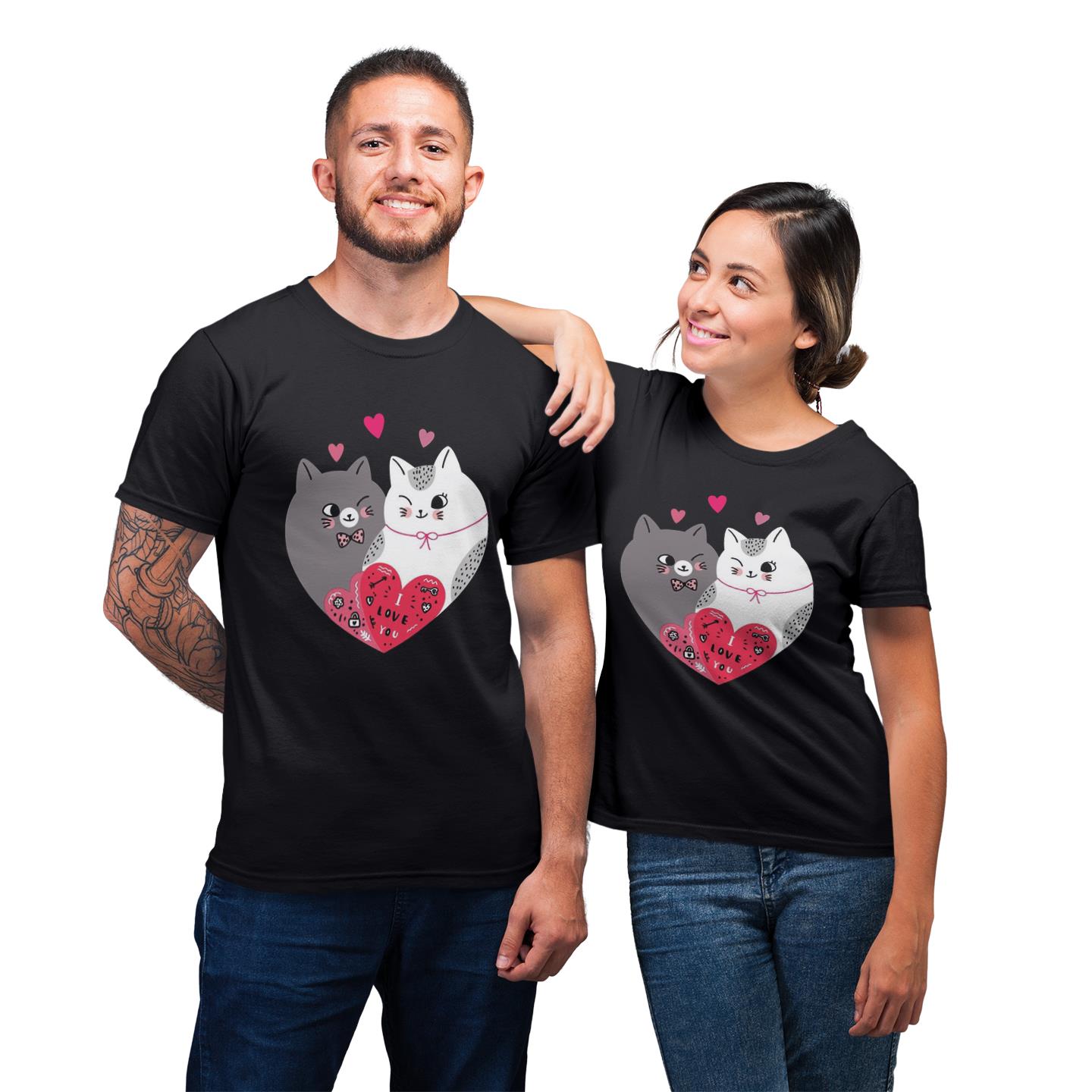 Heart Cat Lover I Love You His And Her Shirt For Couples Lover Matching T-shirt