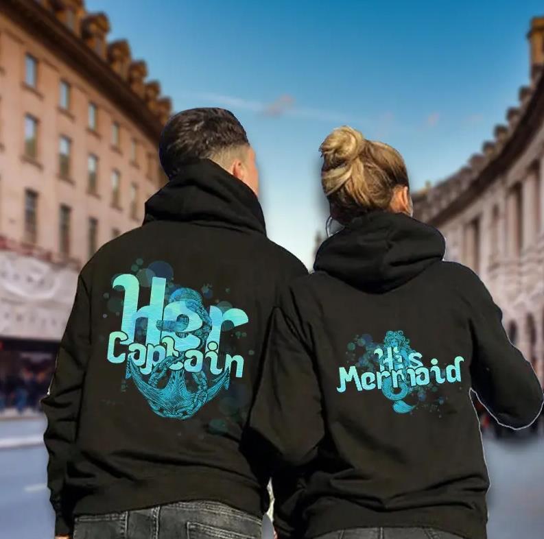 Her Captain & His Mermaid Hoodie Gifts For Couple Lover Matching