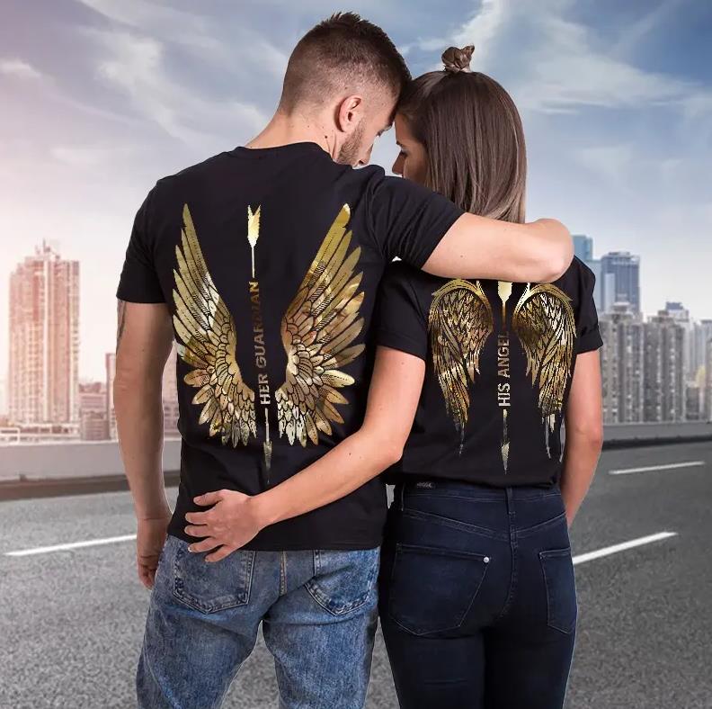 Her guardian & His Angel T-Shirts Couple For Lovers funny shirts, gift ...