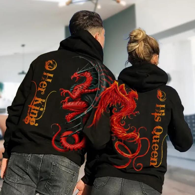 Her King & His Queen Hoodie Gifts For Couple Lover Matching