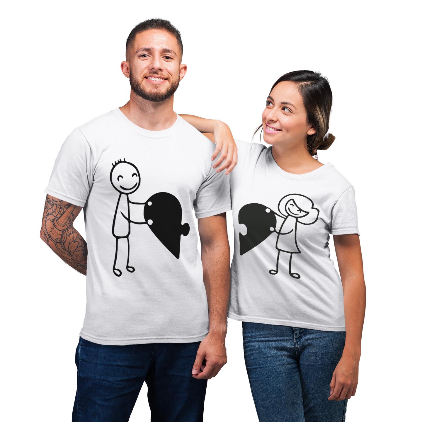 Him And Her Love Puzzle Heart For Couple T-shirt
