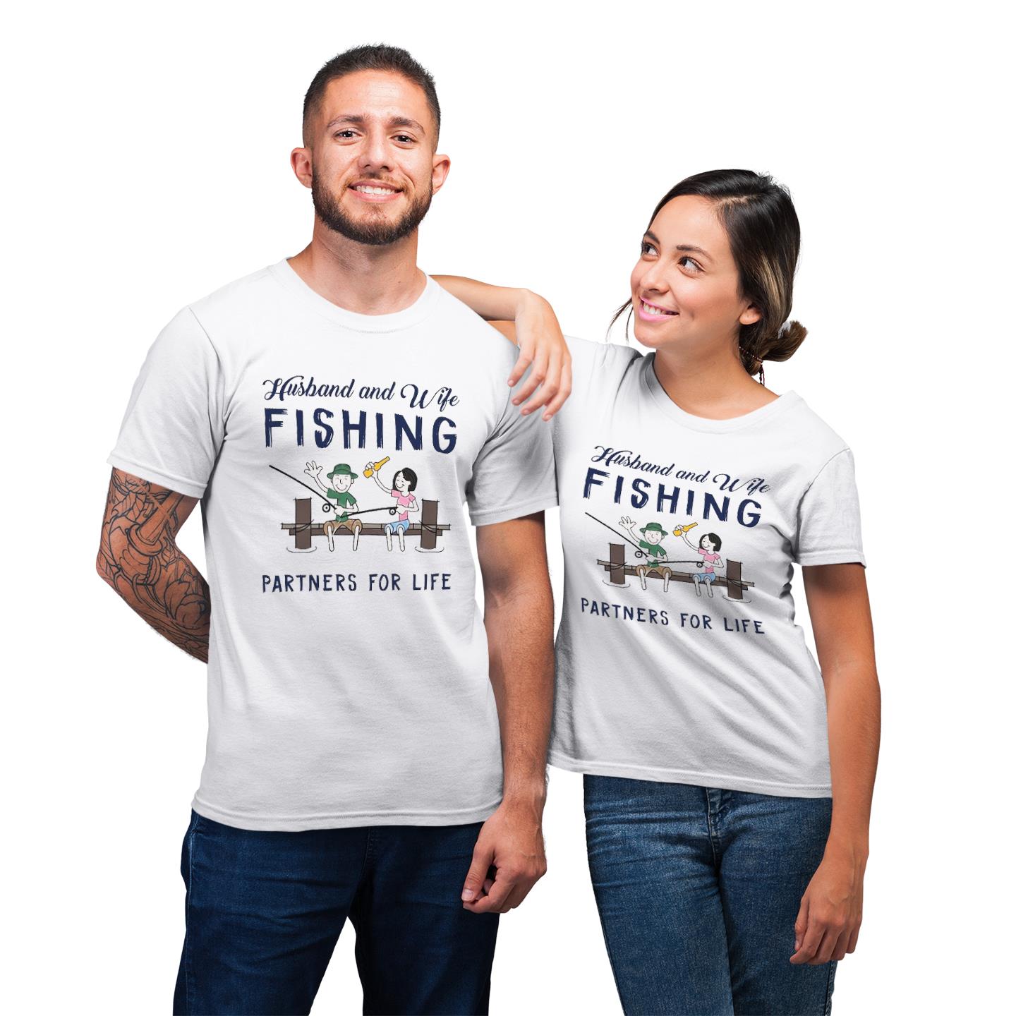 Husband And Wife Fishing Partners For Life Matching For Couple Fisher Gift T-Shirt