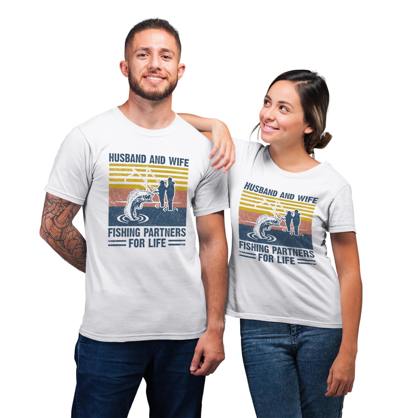 Husband And Wife Fishing Partners Matching For Couple Love Fishing Vintage Gift T-Shirt