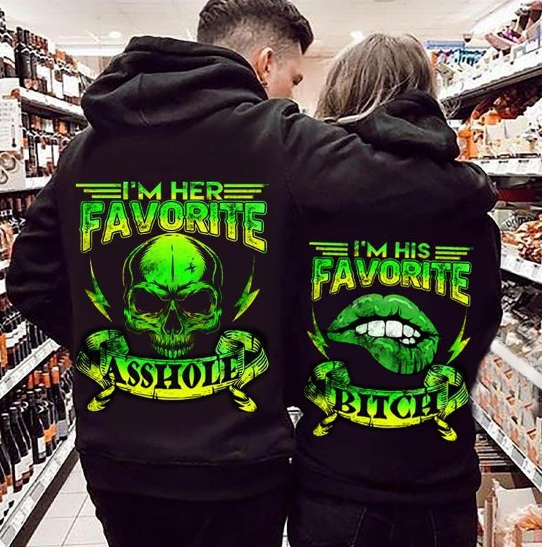 I Am Her Favorite Asshole/I Am His Favorite Bitch Skull Lip Couples Hoodie