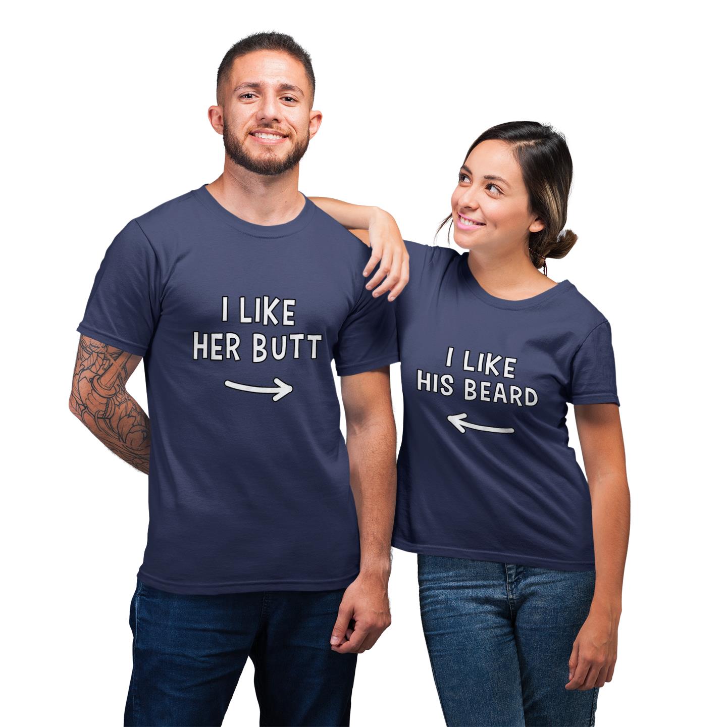 I Like Her Butt -His Beard Couples Matching Gift T-Shirt