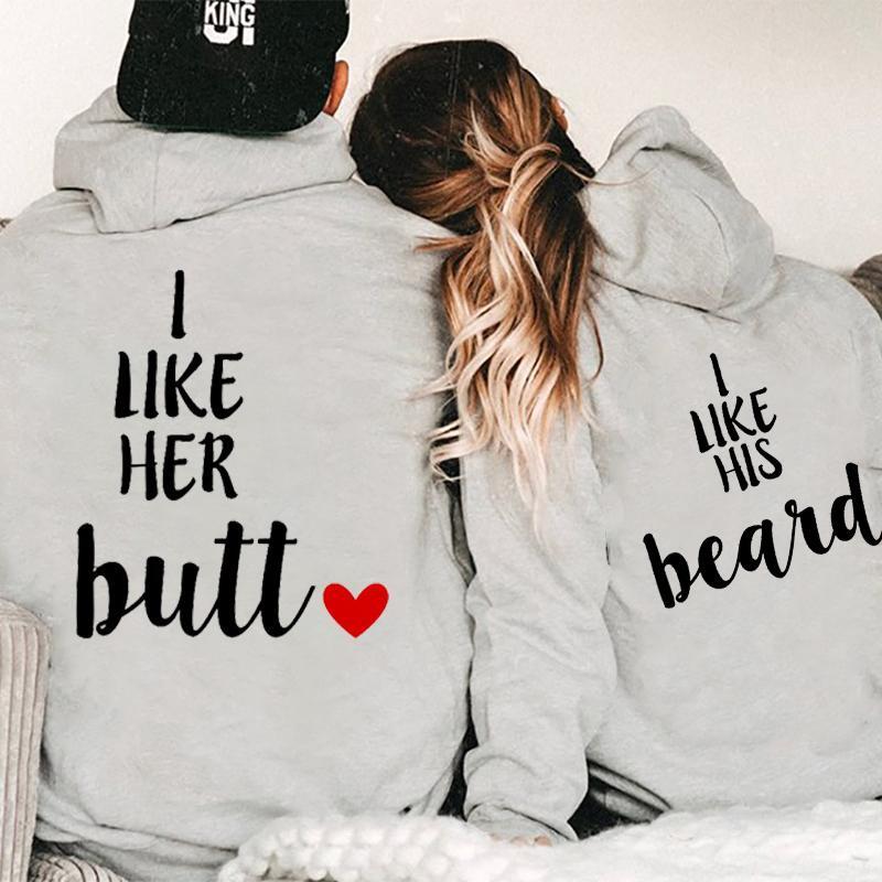 I Like Her Butt I Like His Beard Hoodie Gifts For Matching Couples