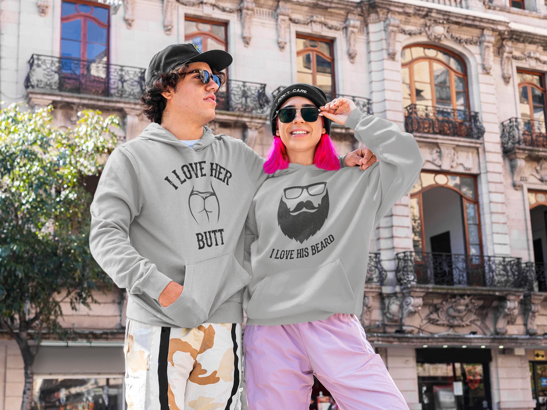 I Love Her Butt, I Love His Beard Couples Hoodie For Marching Lover