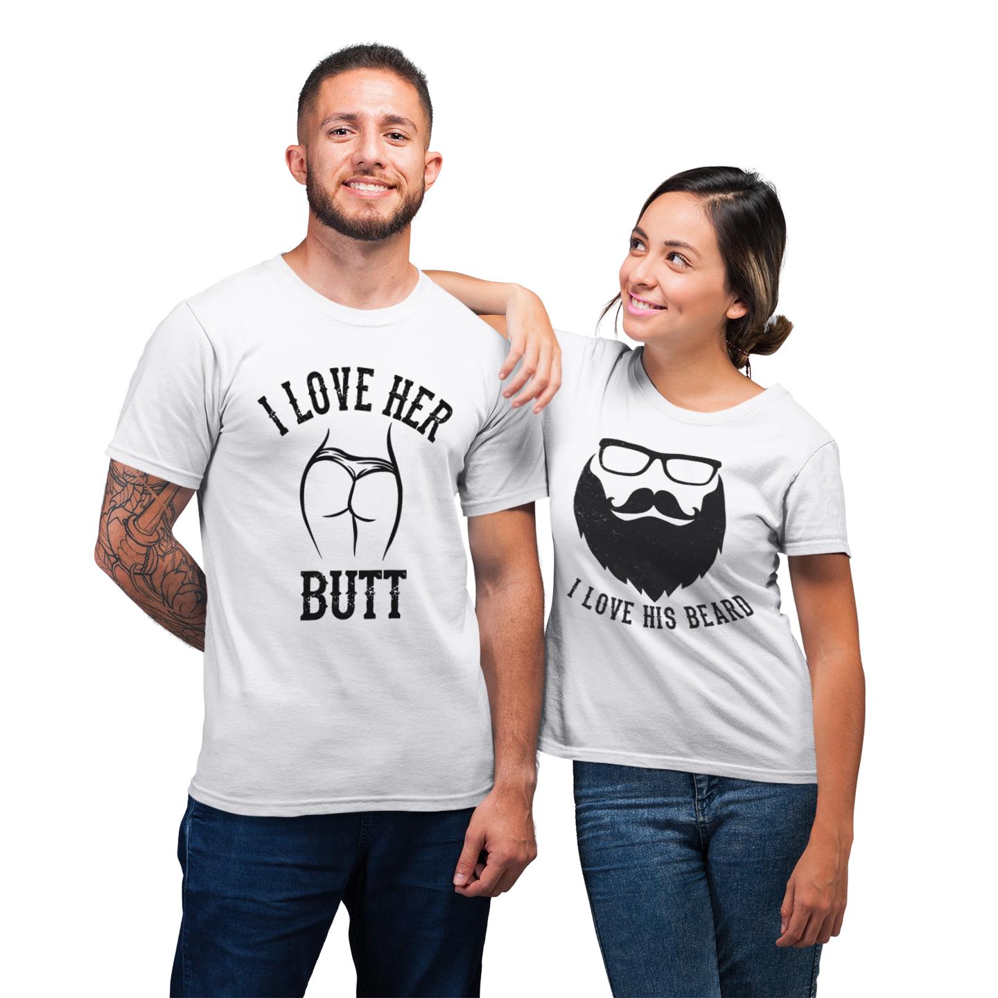 I Love Her Butt I Love His Beard Matching For Couple His Her Gift T-Shirt