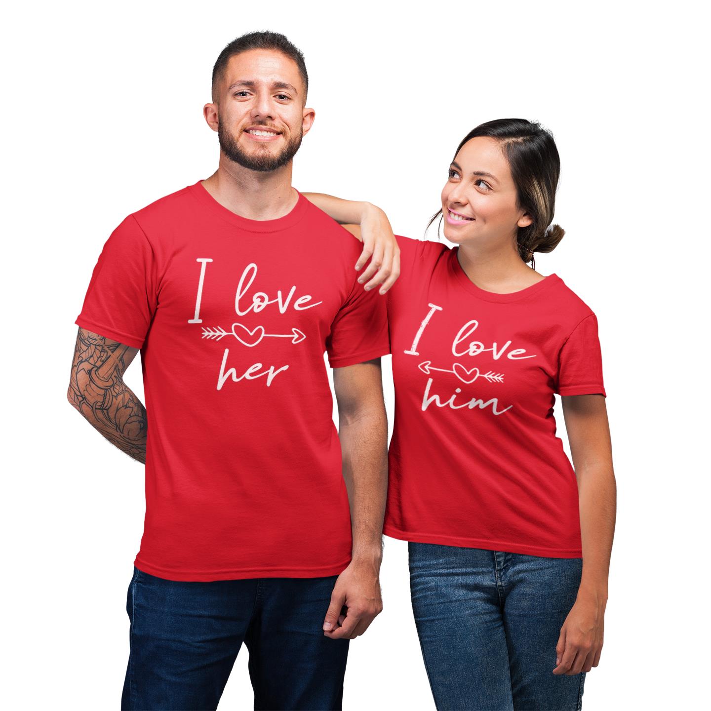 I Love Him Her Couple Matching Valentines Day Cute Heart Sweet I Love You T-shirt