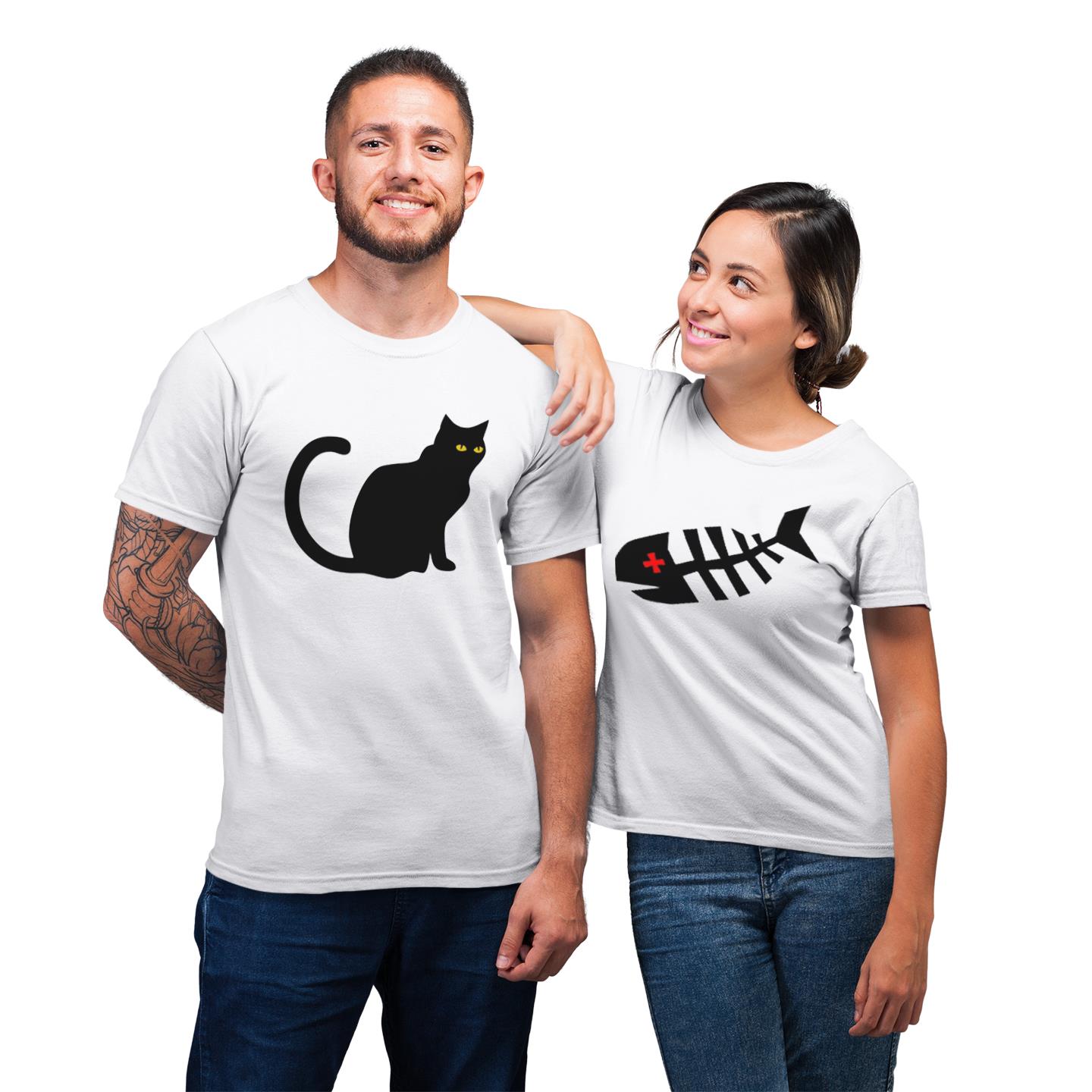 I Love You Like Cat Love Fish Shirt For Couples Matching T-shirt