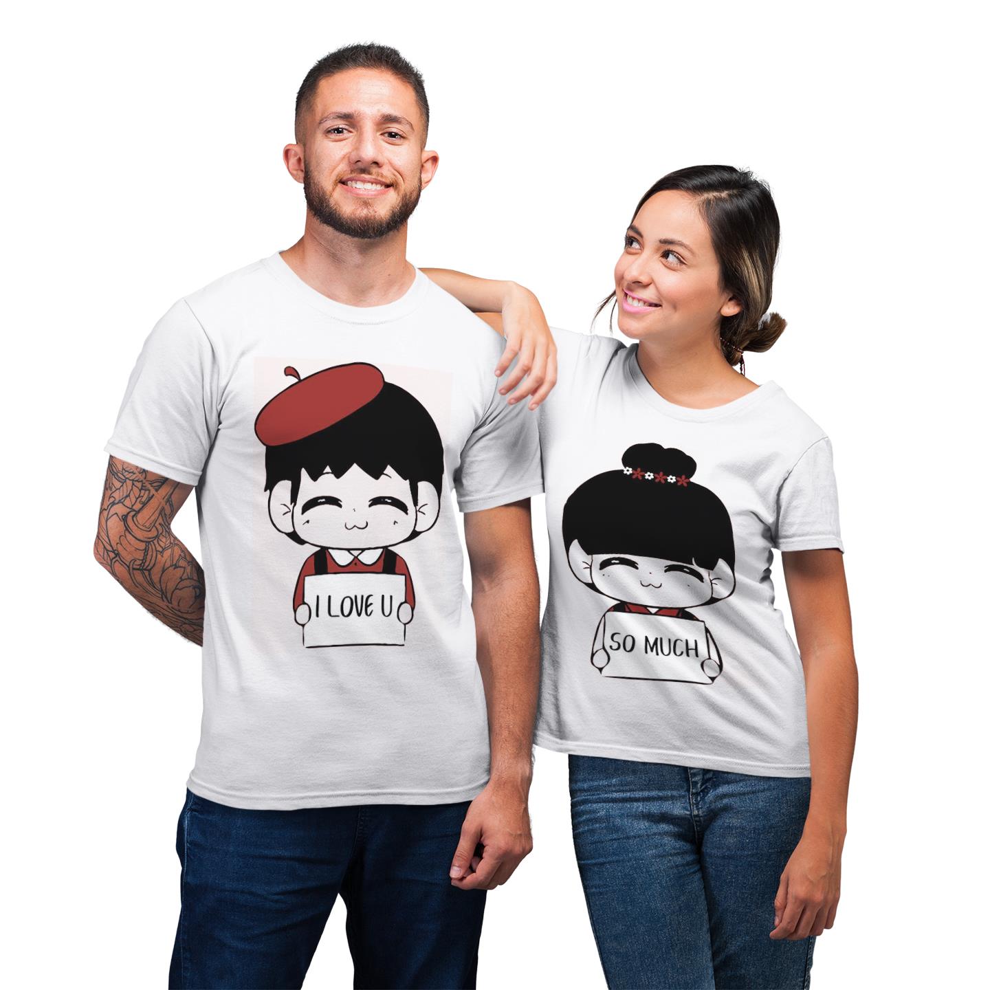 I Love You So Much Matching For Couple Love Cute Chibi Cartoon Funny T-Shirt