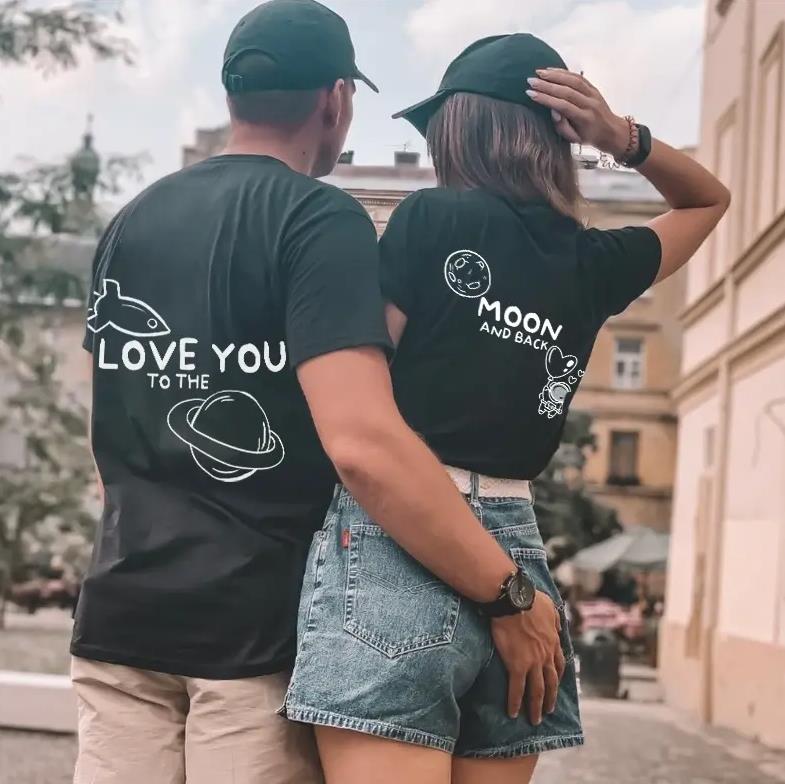 I Love You To The Moon And Back Couple T-Shirts For Lovers