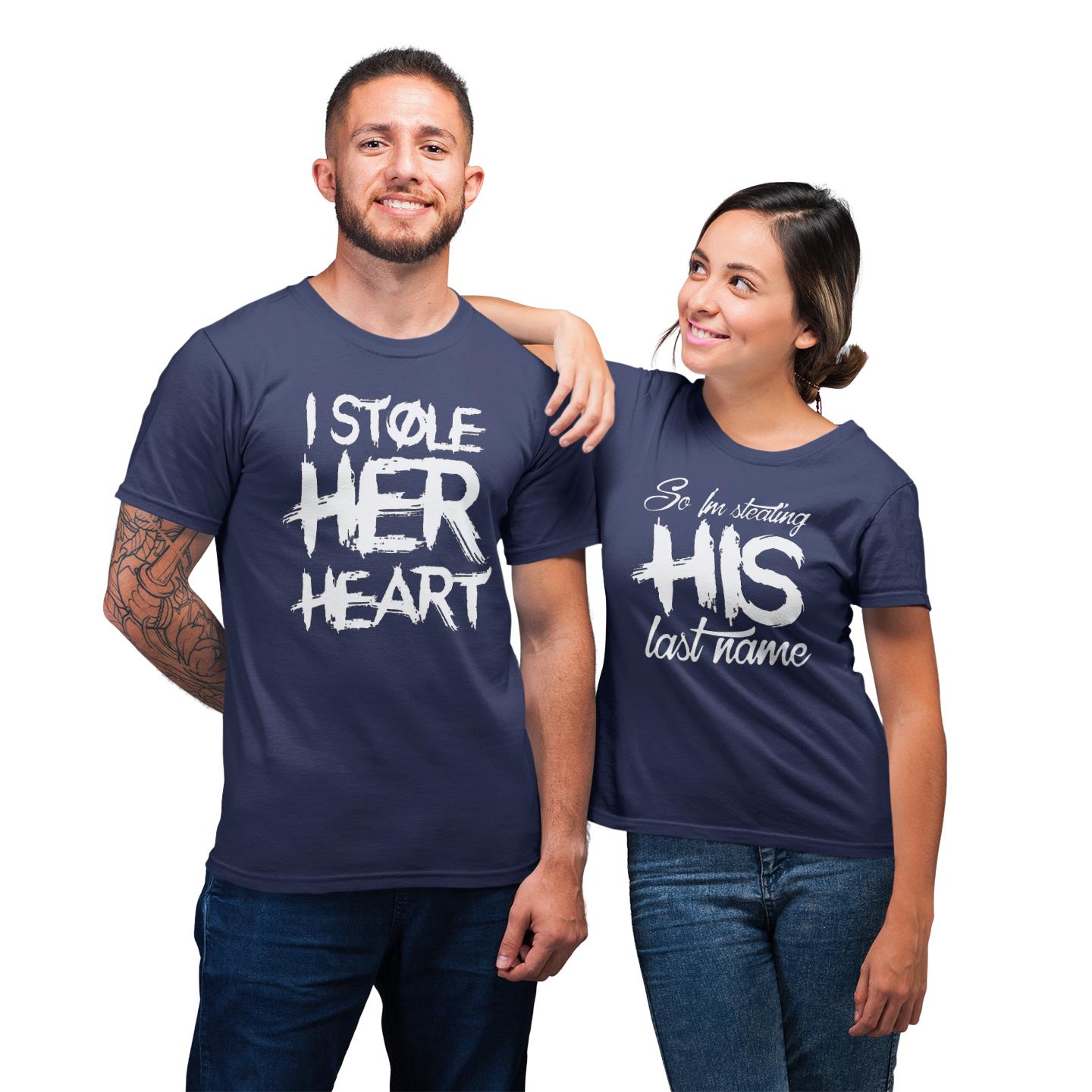 I Stole Her Heart Last Name  Couple Matching T-Shirt.