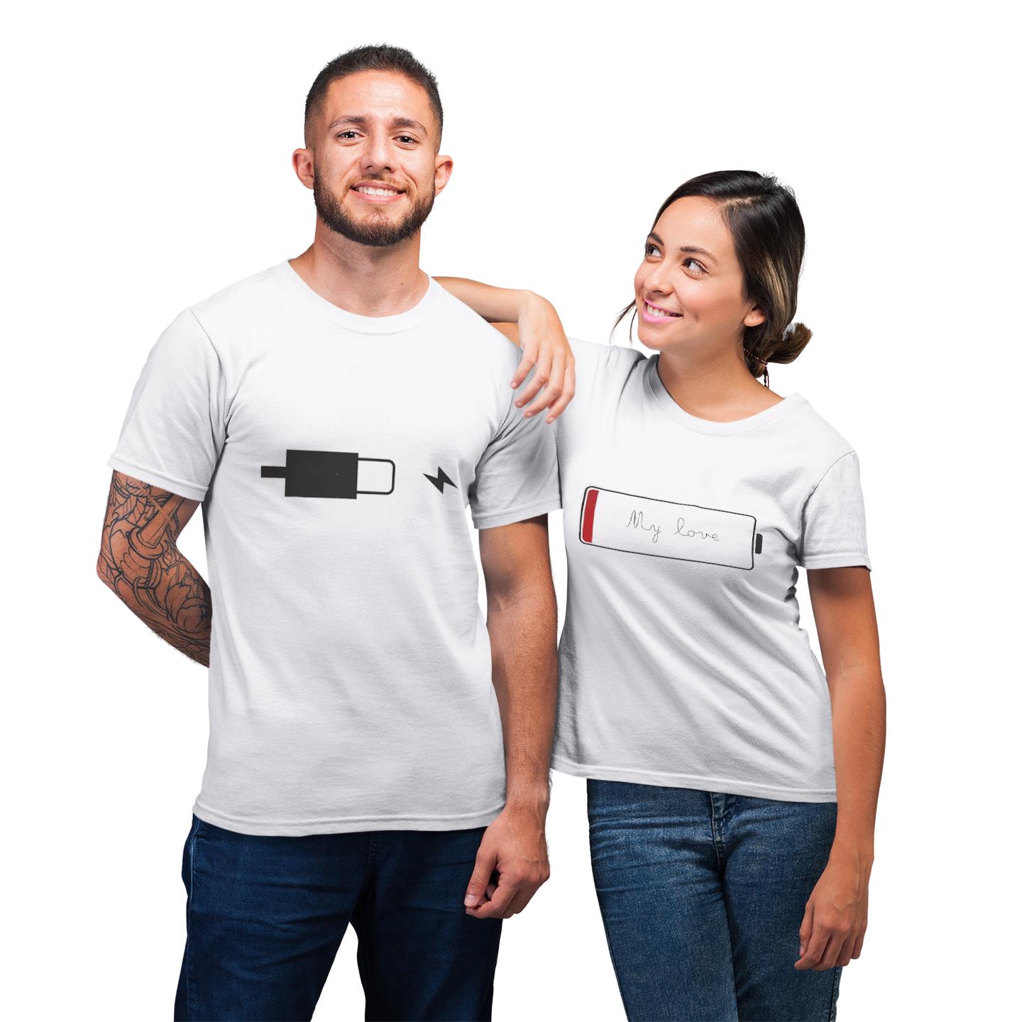 Incharge Battery For Couples Matching T-Shirt