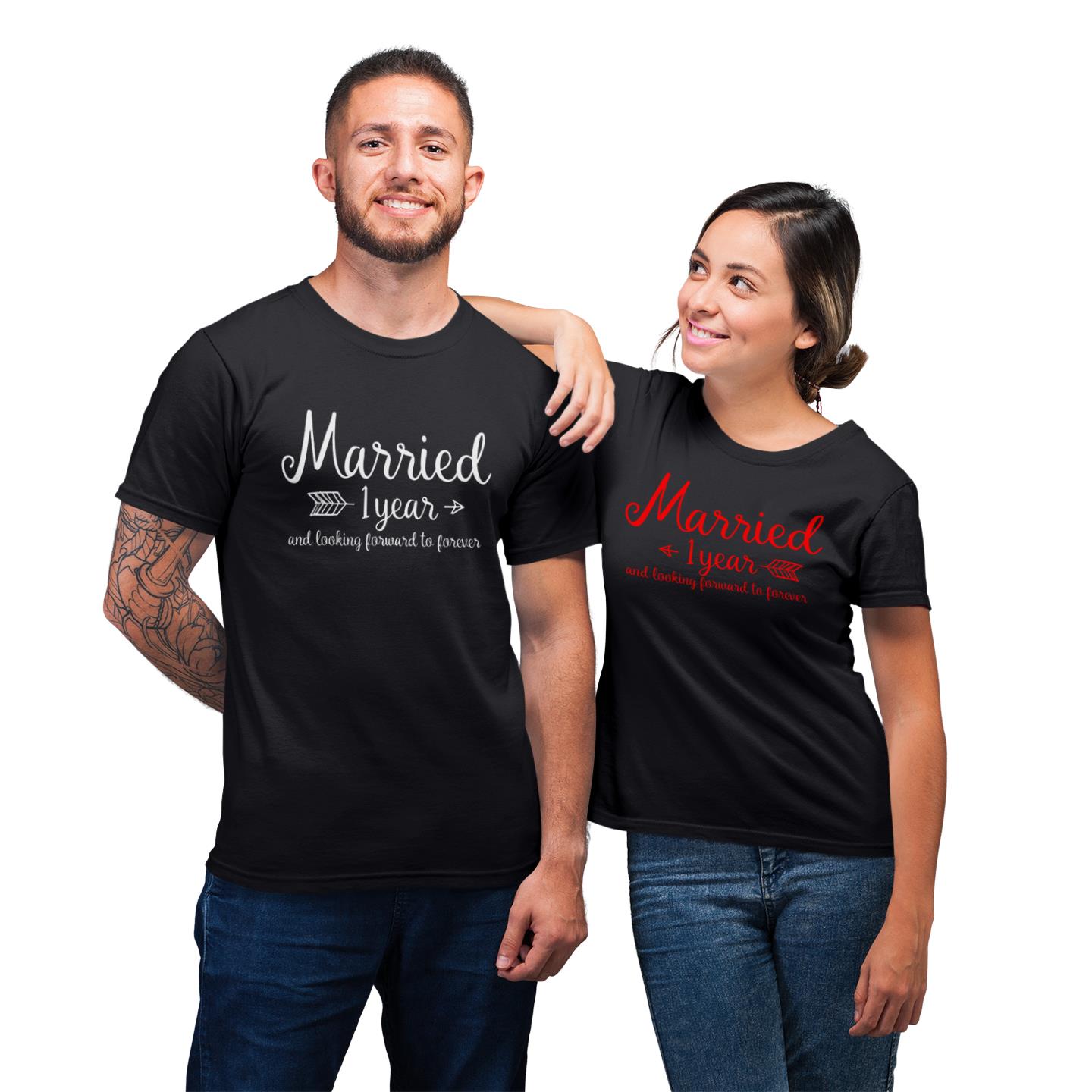 Just Married 1 Year Custom Number Looking Forward Shirt For Couples Matching T-shirt