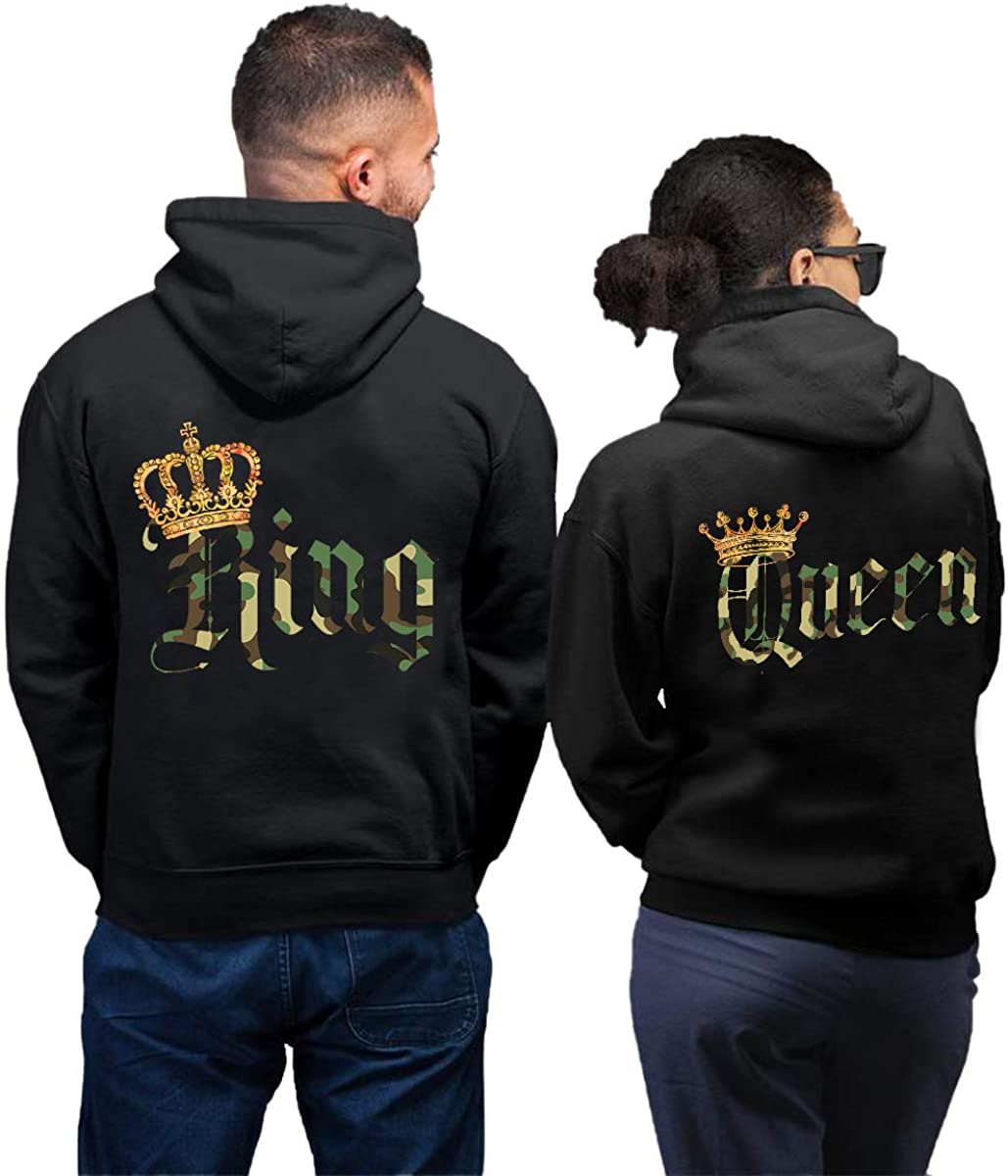 King Queen Crown Camouflage Classic Hoodie Gifts For Couple Lover Matching