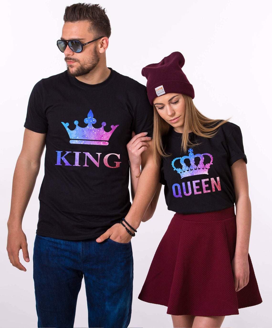 King Queen Galaxy Shirts For Matching Couple His Her Gift T-Shirt