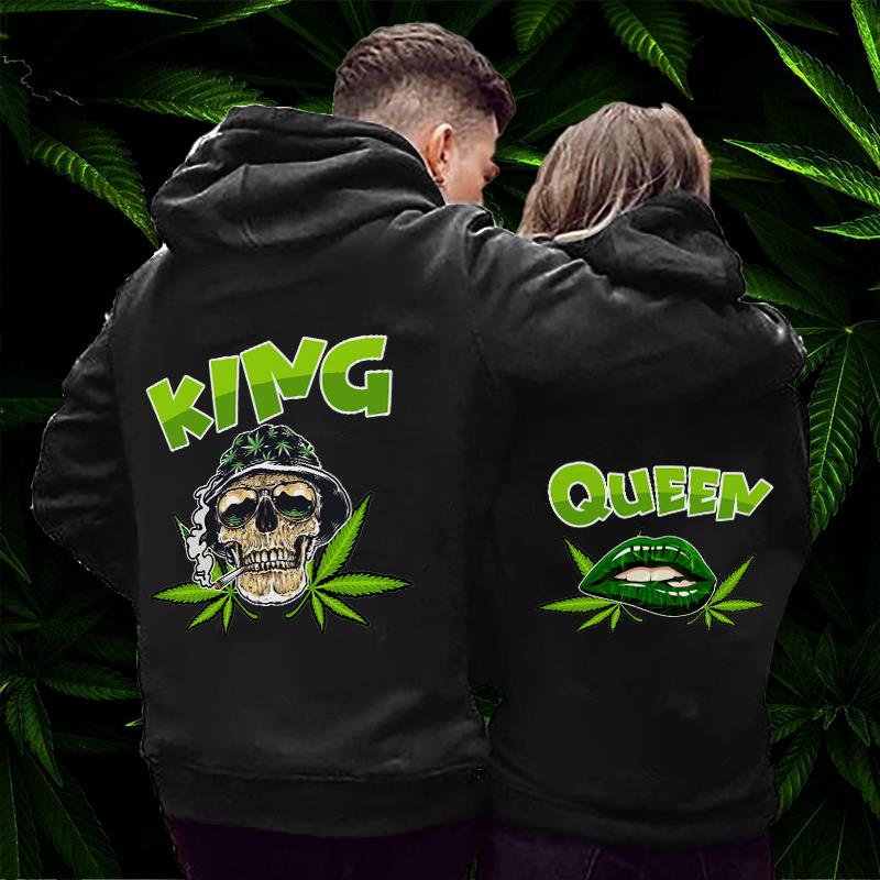 King Queen Green Skull&Lip Printing Couples Hoodie For Lover