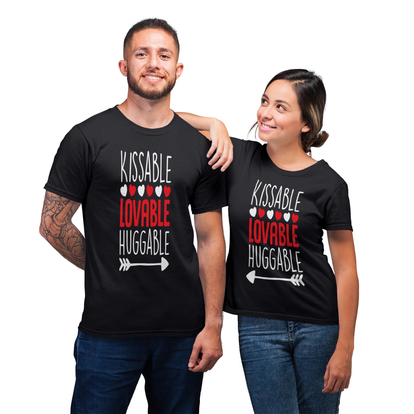 Kissable Loveable Huggable Him And Her Shirt For Couple Lover Matching T-shirt
