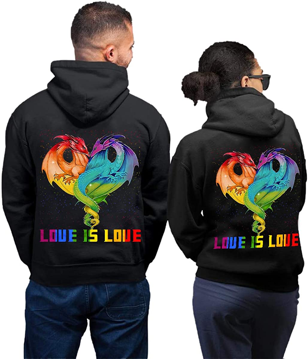 LGBT Dragon Couple Heart Love is Love Hoodie Gifts For Couple Lover Matching