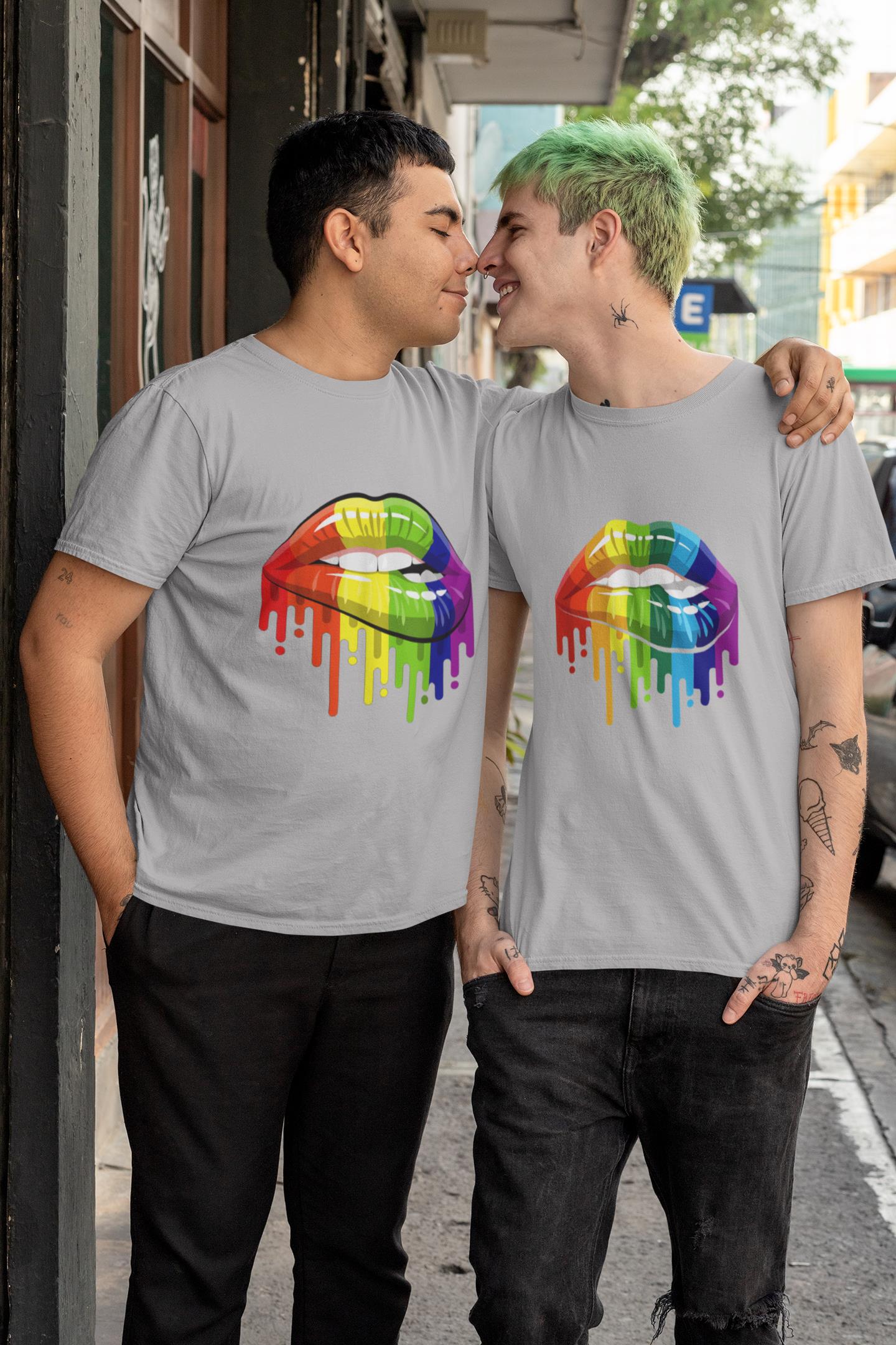 LGBT Rainbow Shirt Lips T-Shirt For Matching Couple
