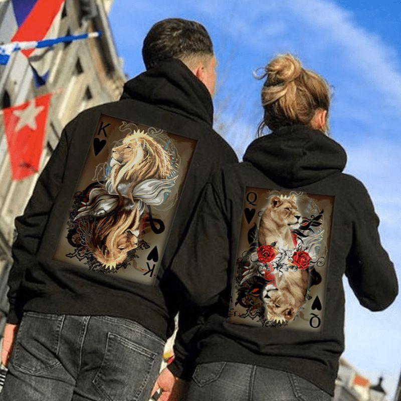 Lion Poker K&Q Couples Hoodie Gifts For Lover