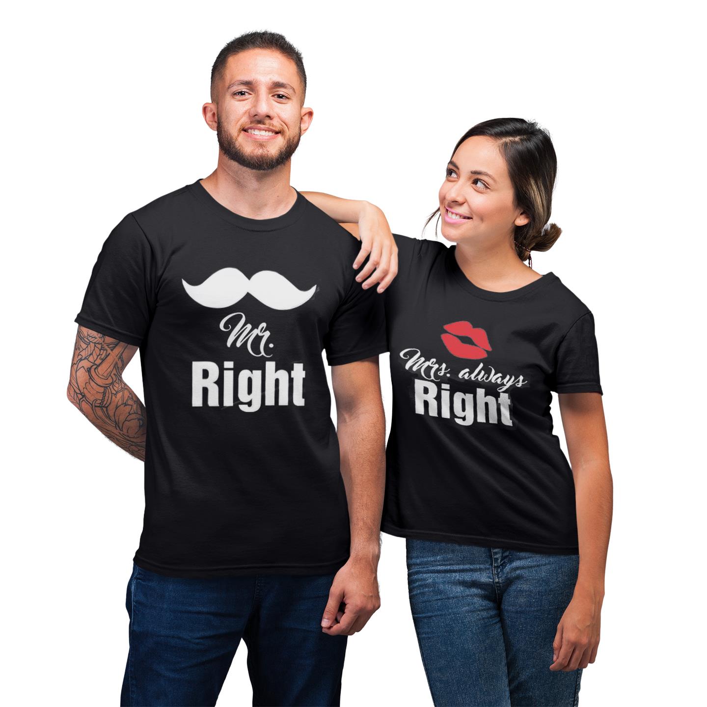 Lips And Moustache For Couple Matching Mr And Mrs Right His Her Gift T-Shirt