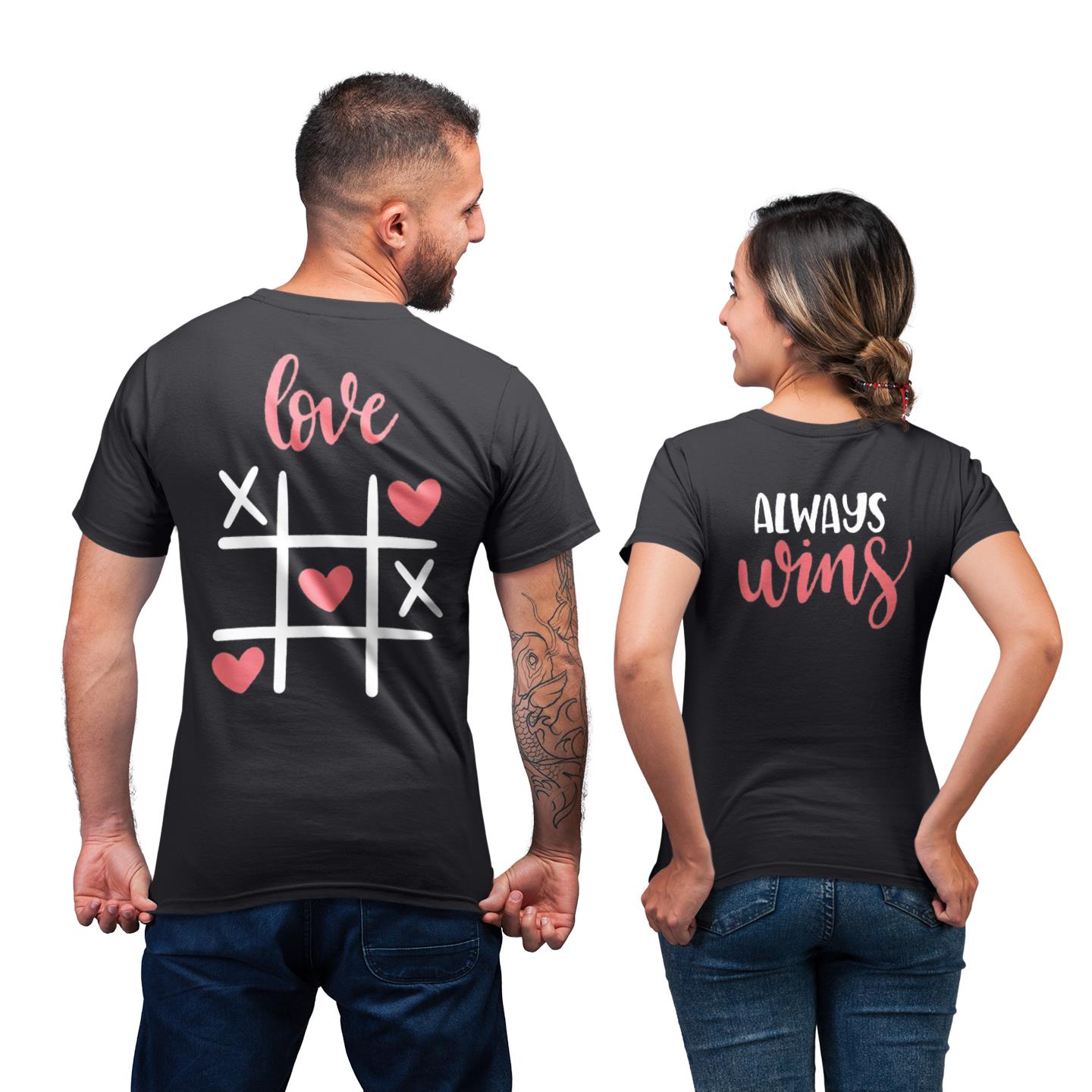 Love Always Wins Tic Tac Toe Funny Shirt For Couple Lover Matching T-shirt