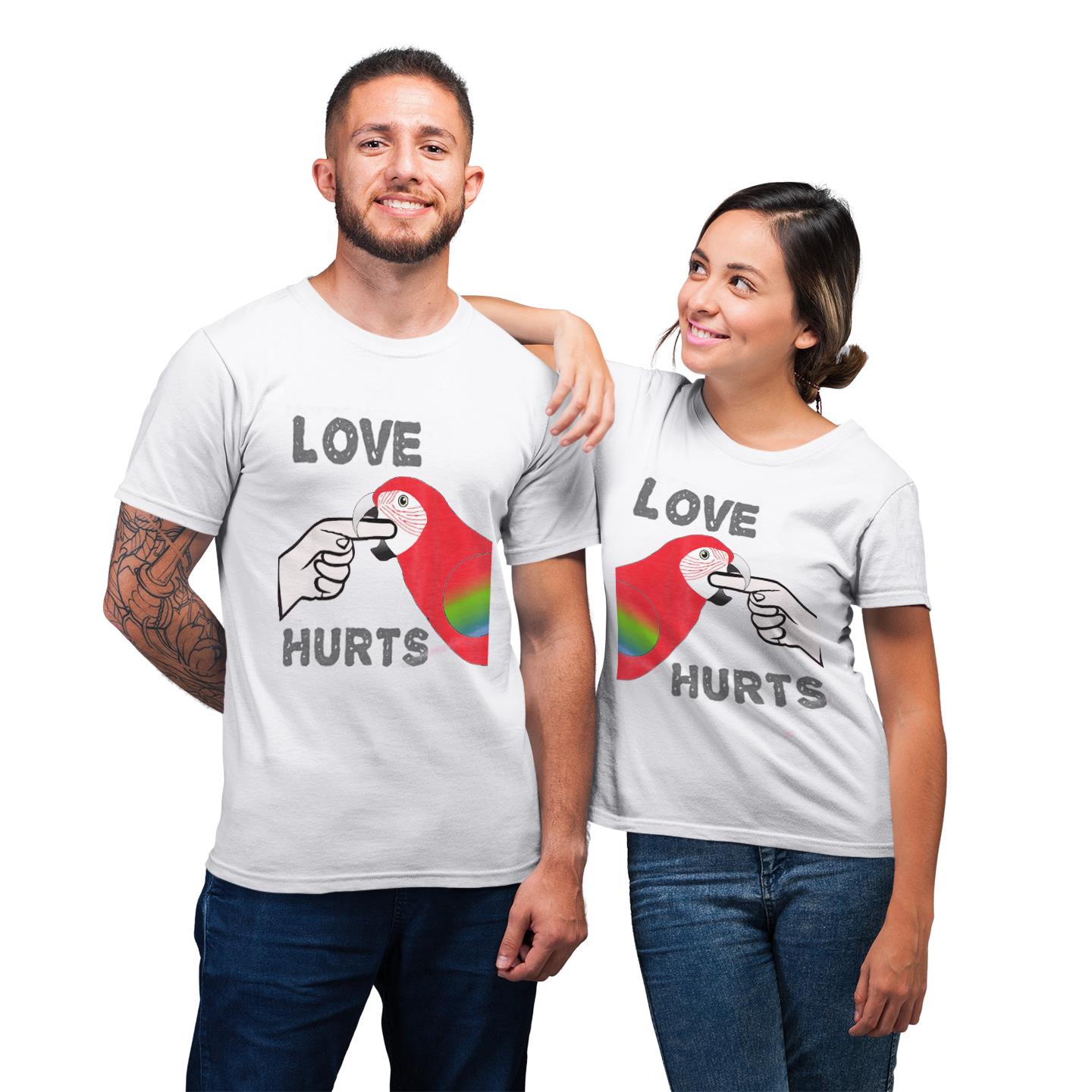 Love Hurts Parrot Shirt For Lover Matching Couples T-shirt