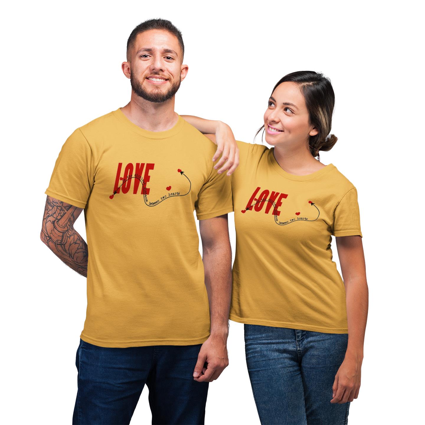 Love Is The Shortest Distance Between Two Hearts Shirt For Couple Lover Matching T-shirt