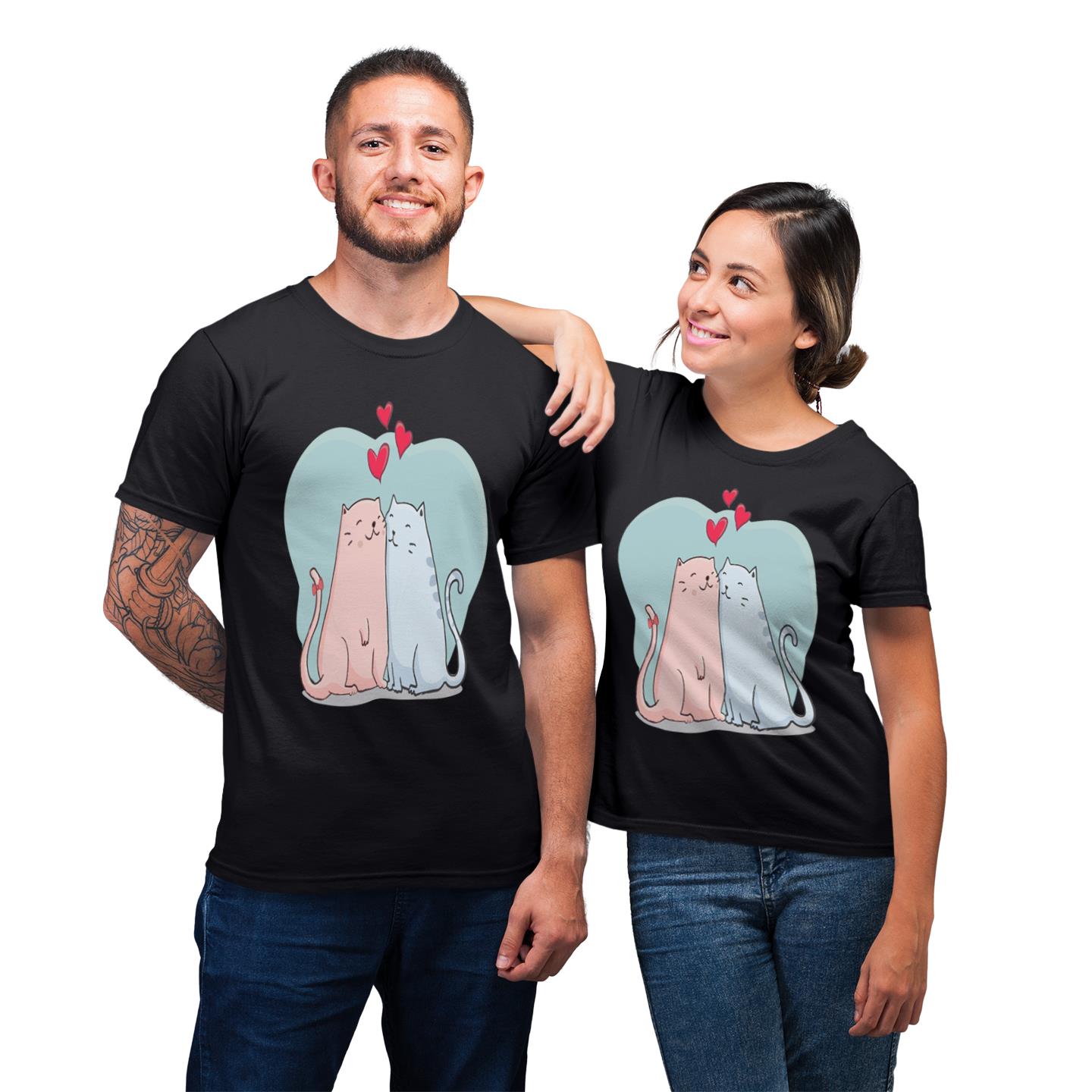 Lovely Couples Cats With Hearts Shirt For Lover Matching T-shirt