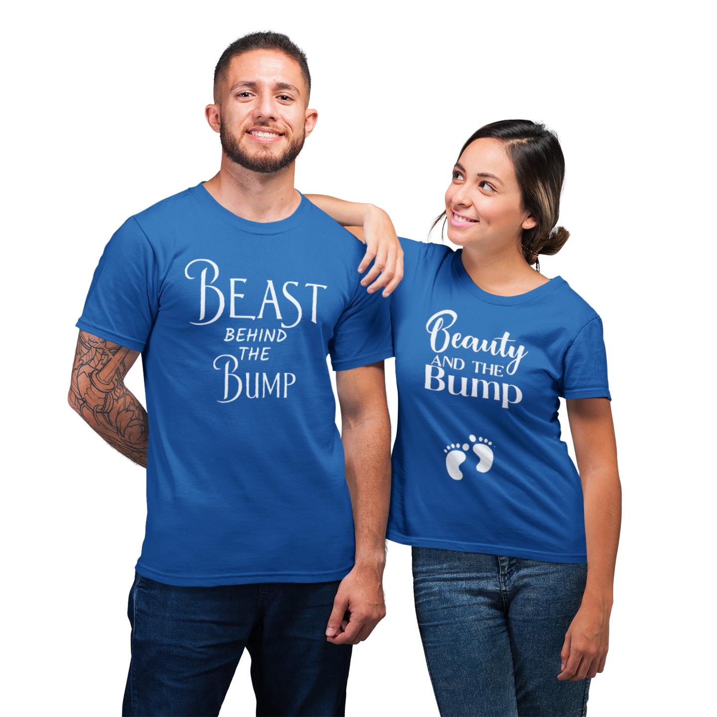 Matching Beauty And The Bump Beast Behind The Bump Shirts For Couple Wife And Husband Pregnancy Announcement Gift T-shirt
