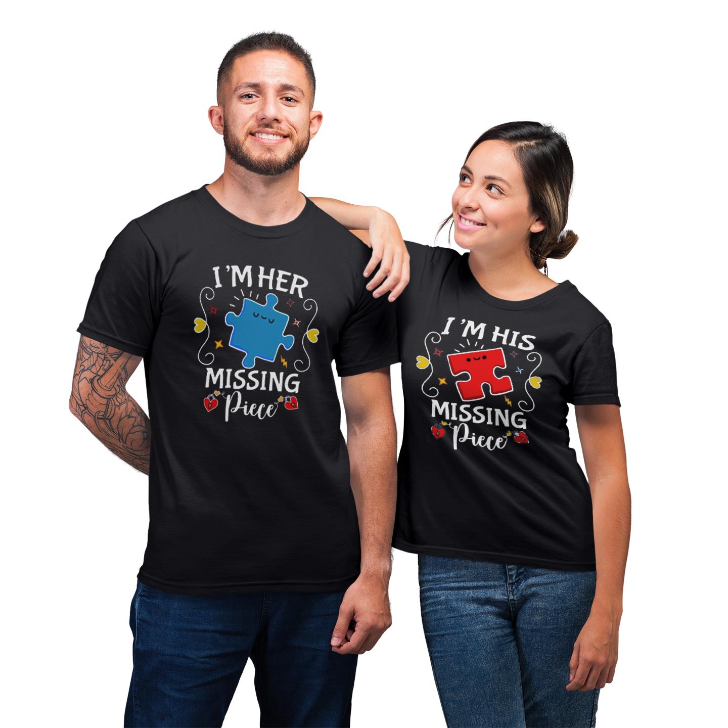 Matching Cute I Am His Missing Piece I Am Her Missing Piece Couple Pre Wedding Husband Wife Mr Mrs Gift T- Shirt