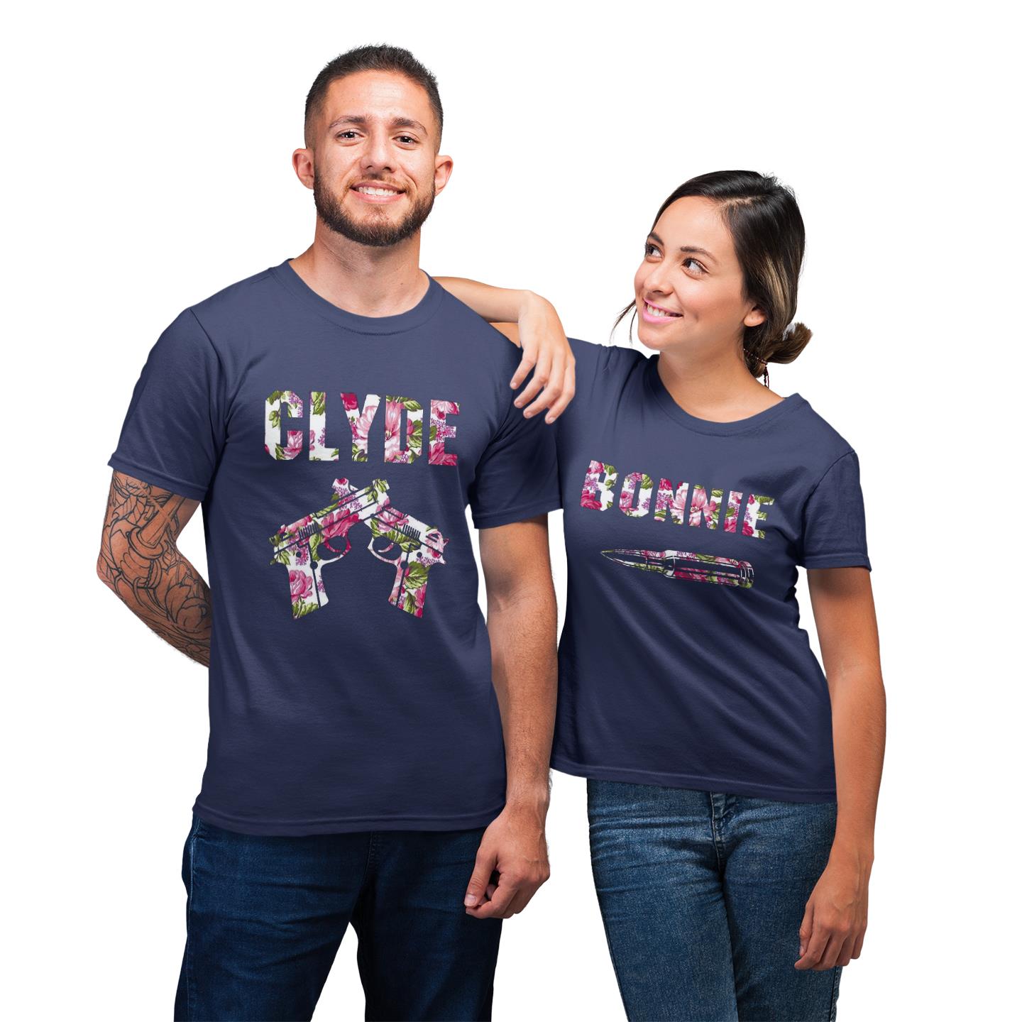 Matching For Couple Bonnie & Clyde Flower Funny Gift T-shirt