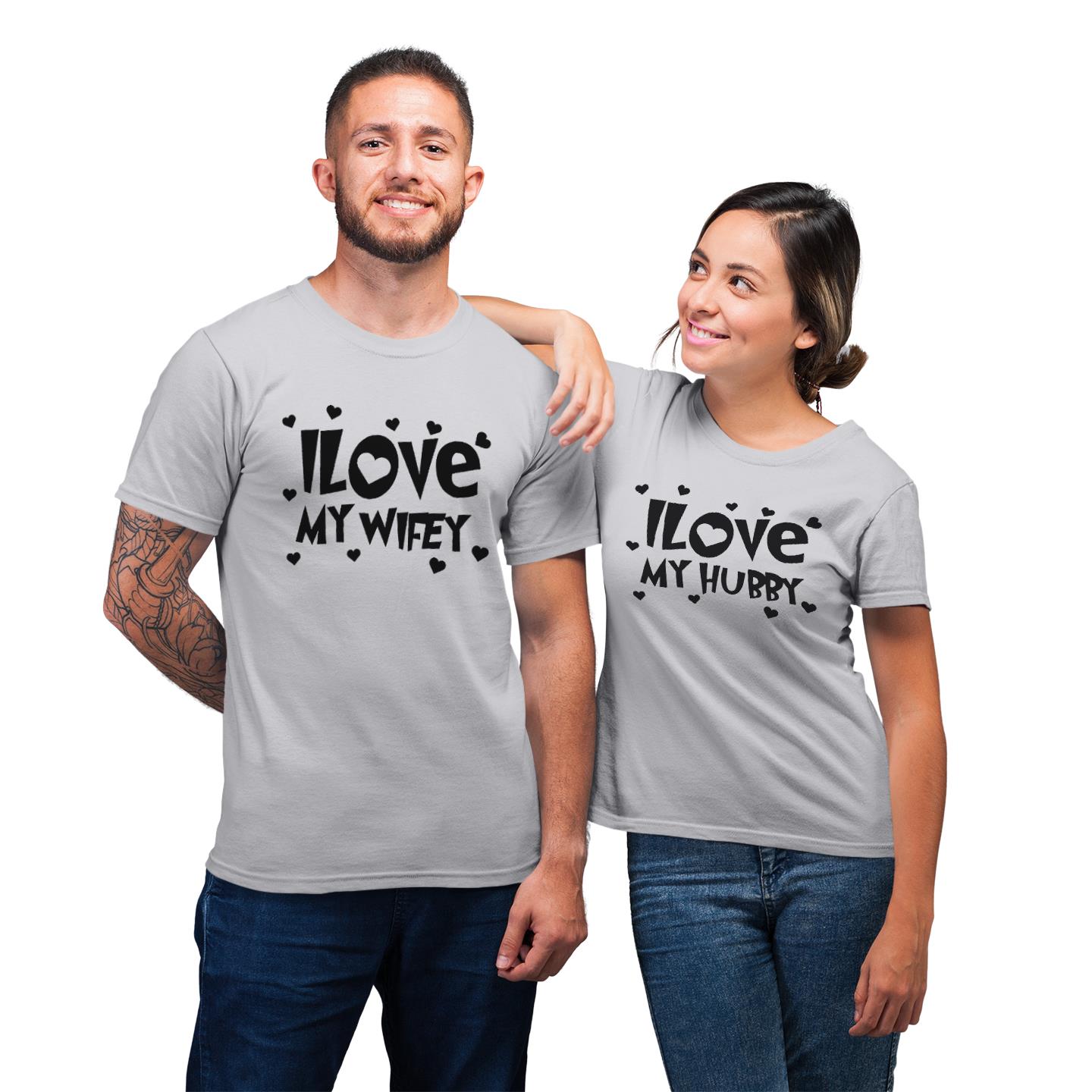 Matching I Love My Wifey I Love My Hubby  For Wedding Husband Wife Mr Mrs His And Hers Gift T-Shirt