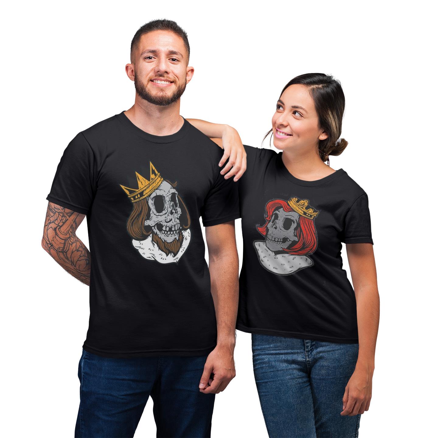 Matching King And Queen Throne Crown Skull Skeleton Shirt For Couple Gift T- Shirt