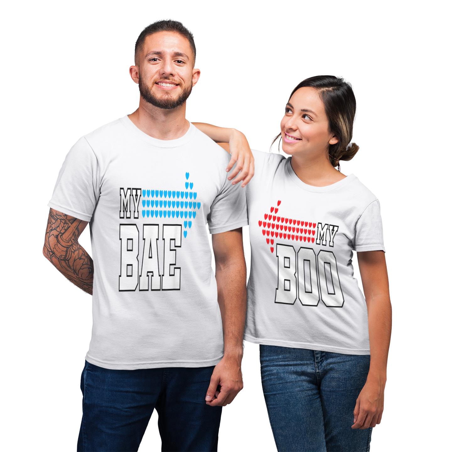 My Bae My Boo Arrow Hearts Shirt For Couple Lover Matching T-shirt