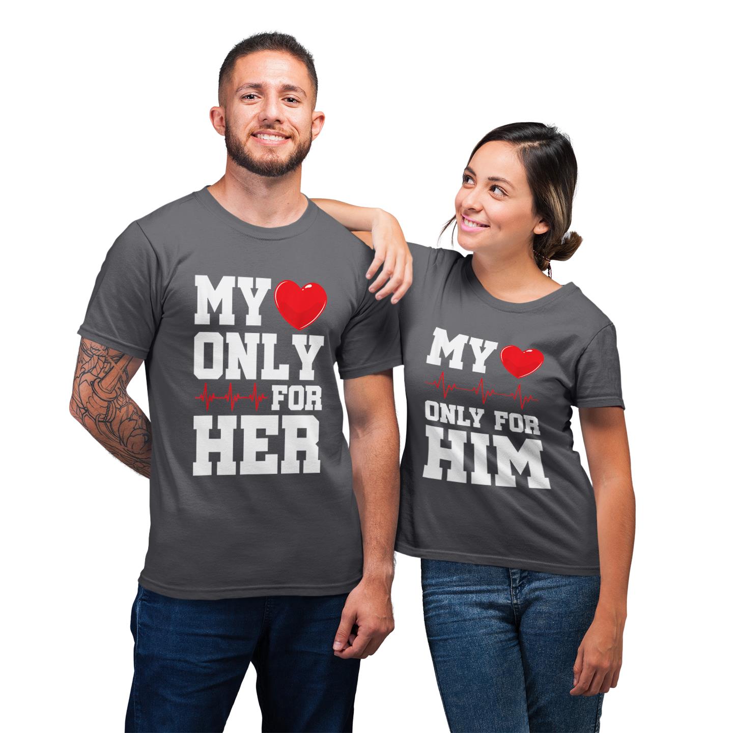 My Heart Beats Only For Him Anniversary Matching Couples T-Shirt