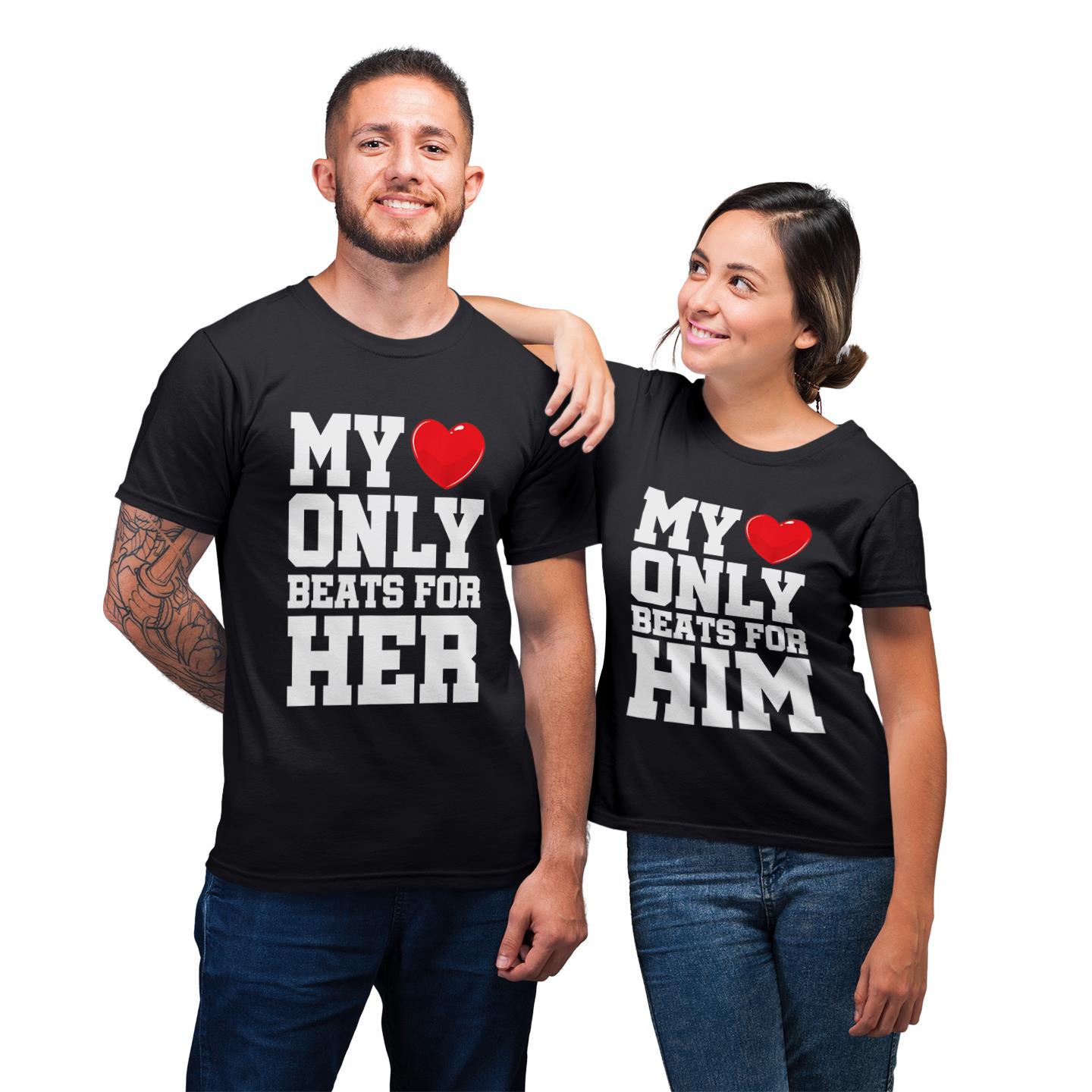 My Love Only Beat For Her Beat For Him Matching For Couple Funny Gift T-shirt