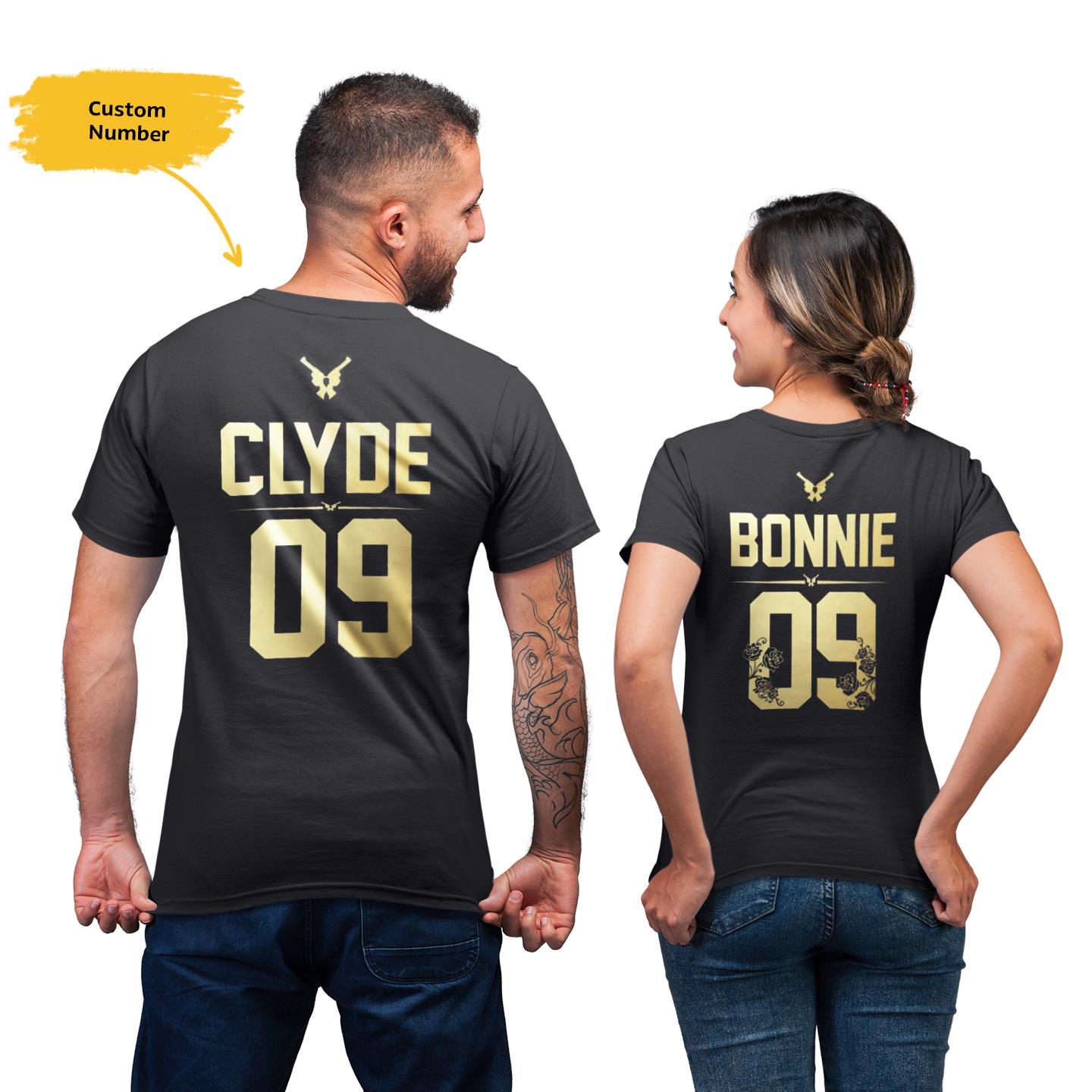 Personalized Bonnie Clyde Couple Custom Number For Lover Couple Matching T-shirts