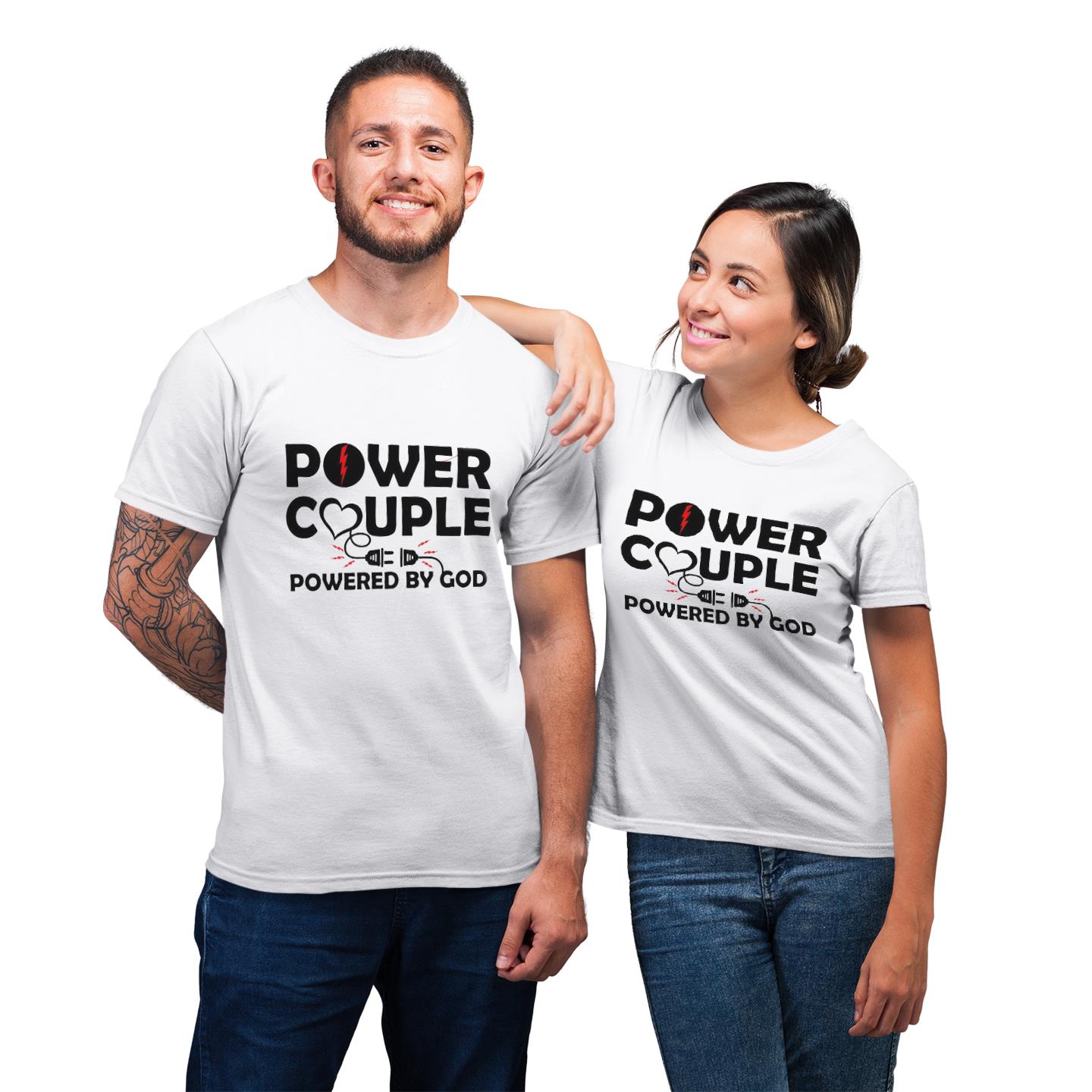 Power Couple Powered By God Shirt For Couple Lover Matching T-shirt