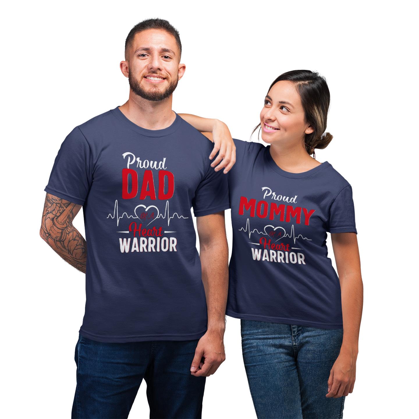 Proud Dad Father Mother Of A Heart Warrior Gift For Dad Mom Couples Matching T-shirt