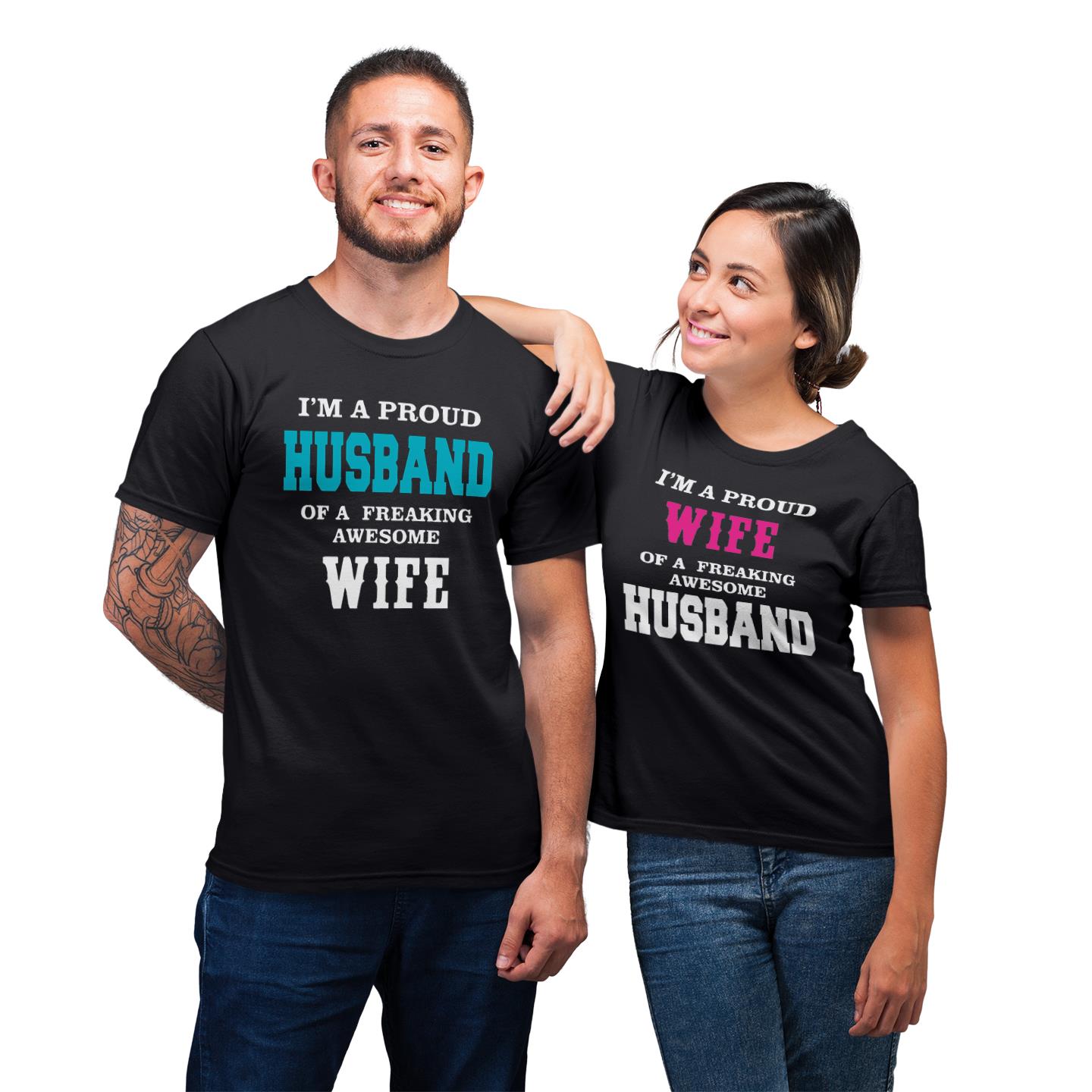 Proud Husband & Wife Matching Couple His Her Mr Mrs Gift T-Shirt