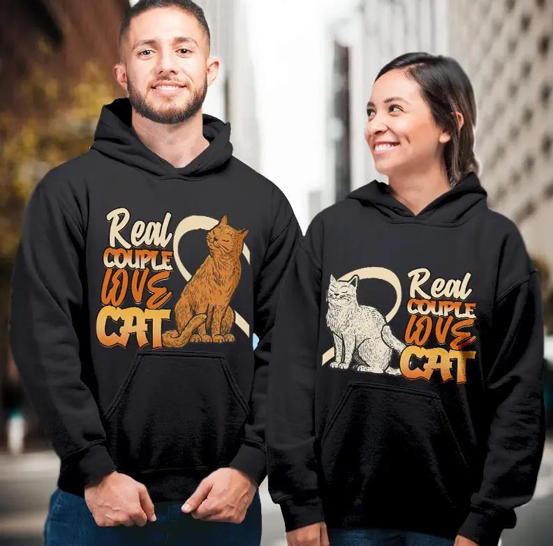 Real Couples Love Cat  Hoodie Gifts For Couple Lover Matching