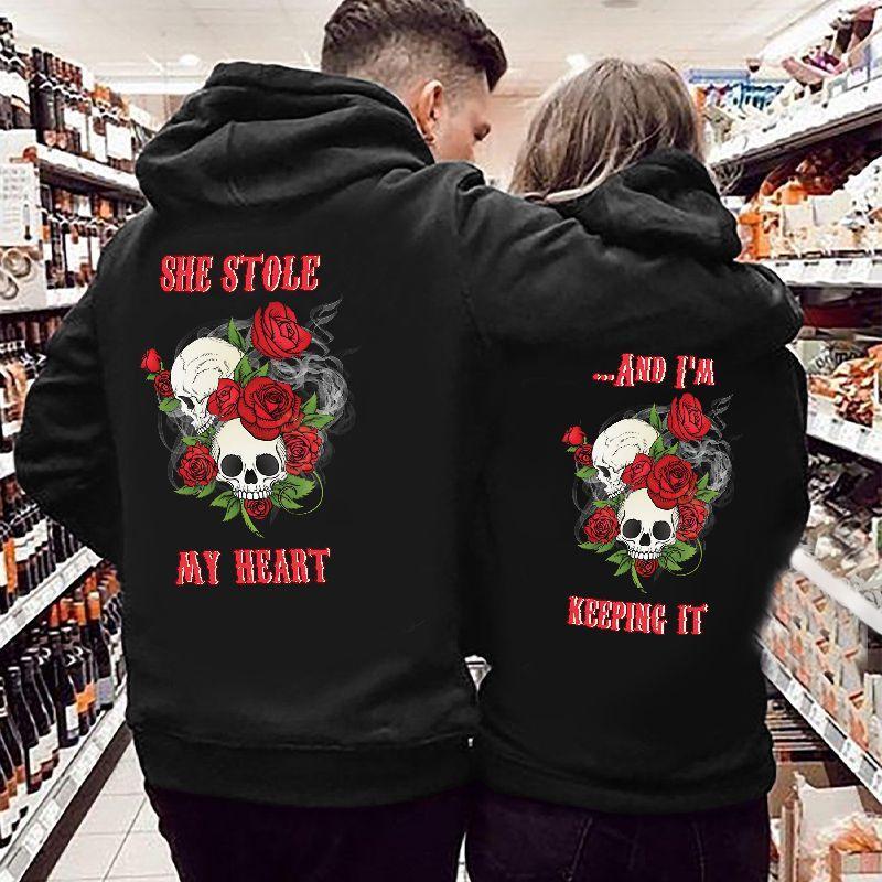 She Stole My Heart ?And I?m Keeping It Skull&Rose Hoodie For Matching Couple